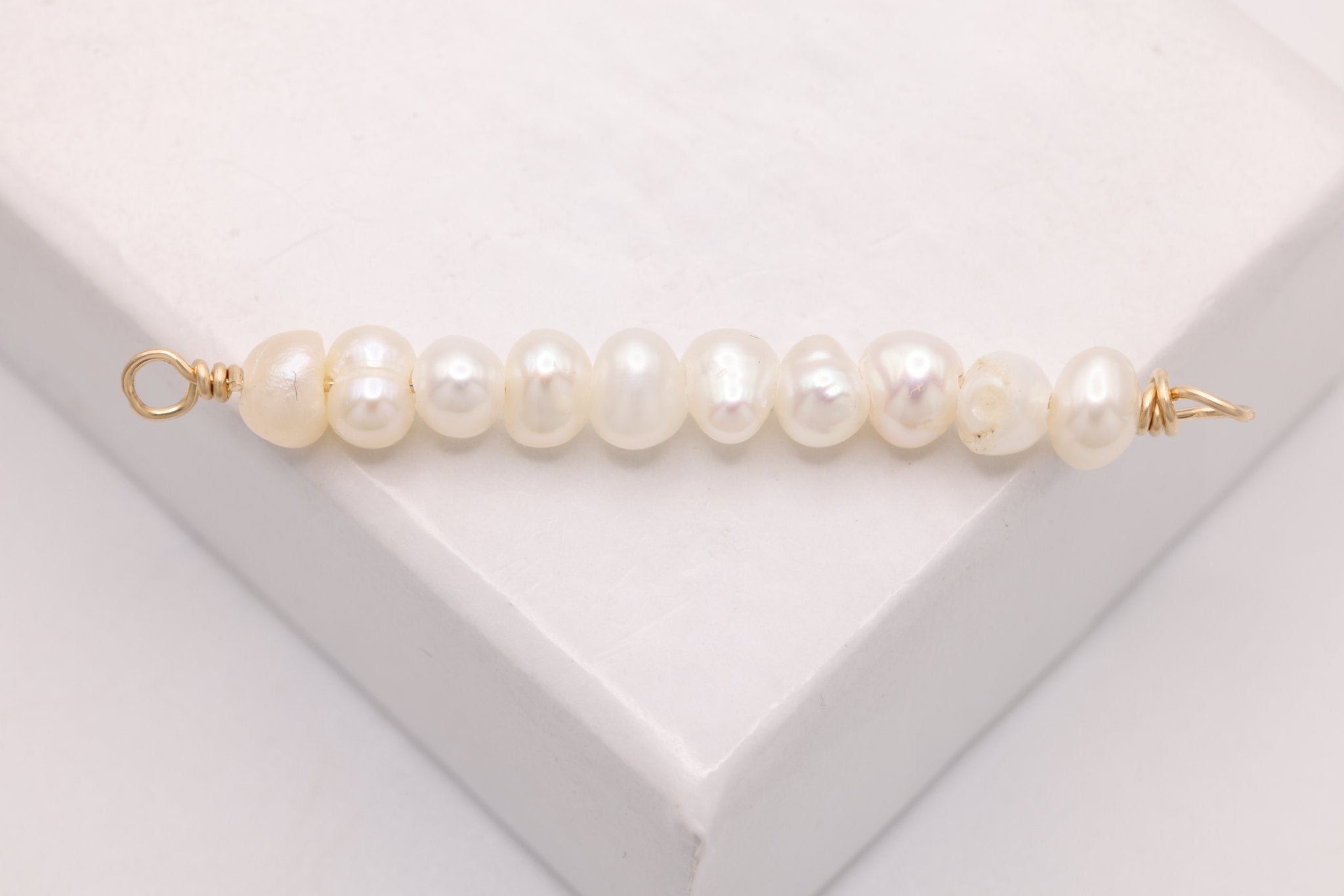 Button Pearl Connector Charm, Gold - Filled, 34mm x 3mm, Wire Wrapped Pearl, Bulk DIY Wholesale Jewelry Making Charm - HarperCrown