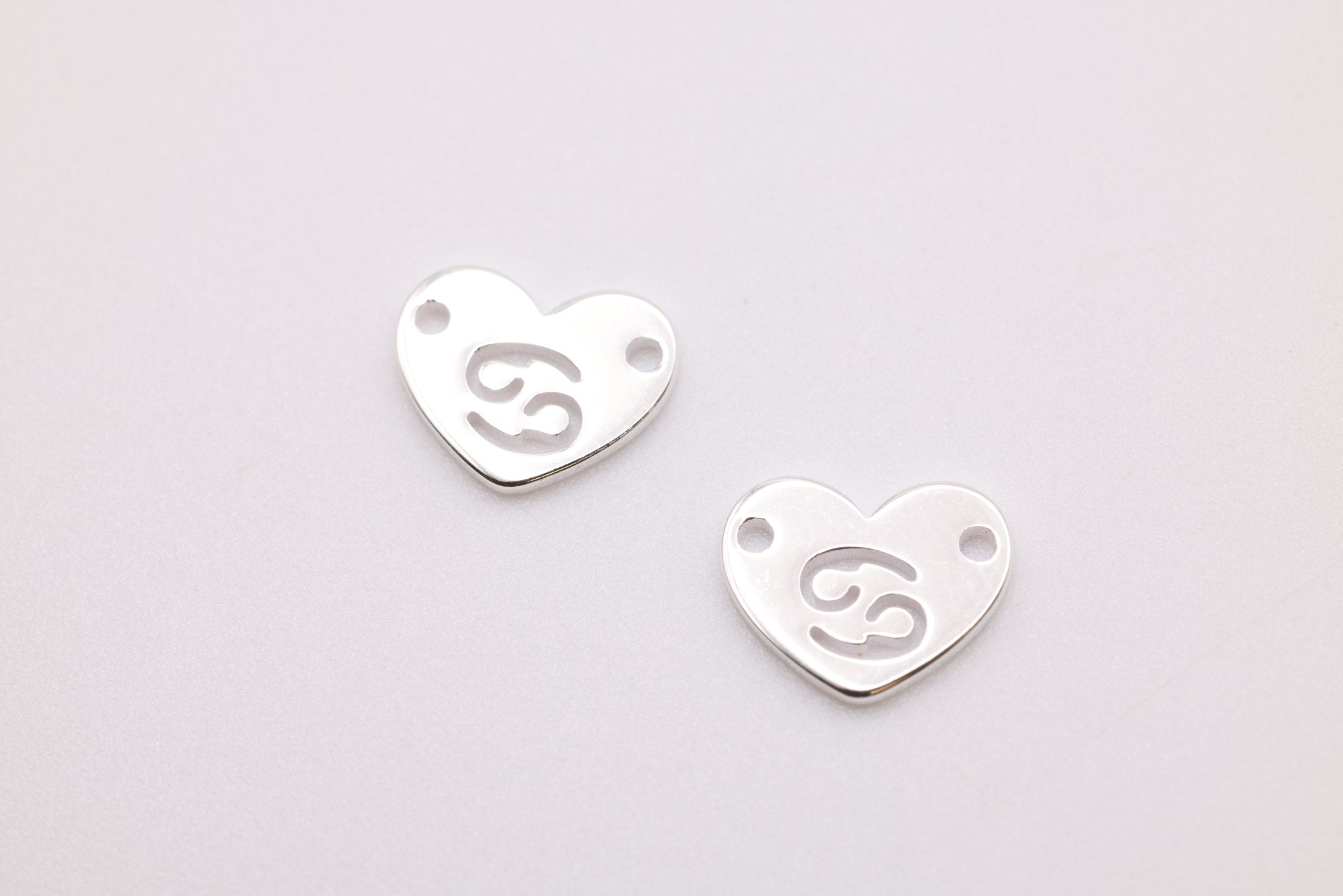 Cancer Zodiac Heart Connector Charm, 925 Sterling Silver, 6mm x 6mm, Bulk Wholesale Jewelry Making Charm - HarperCrown