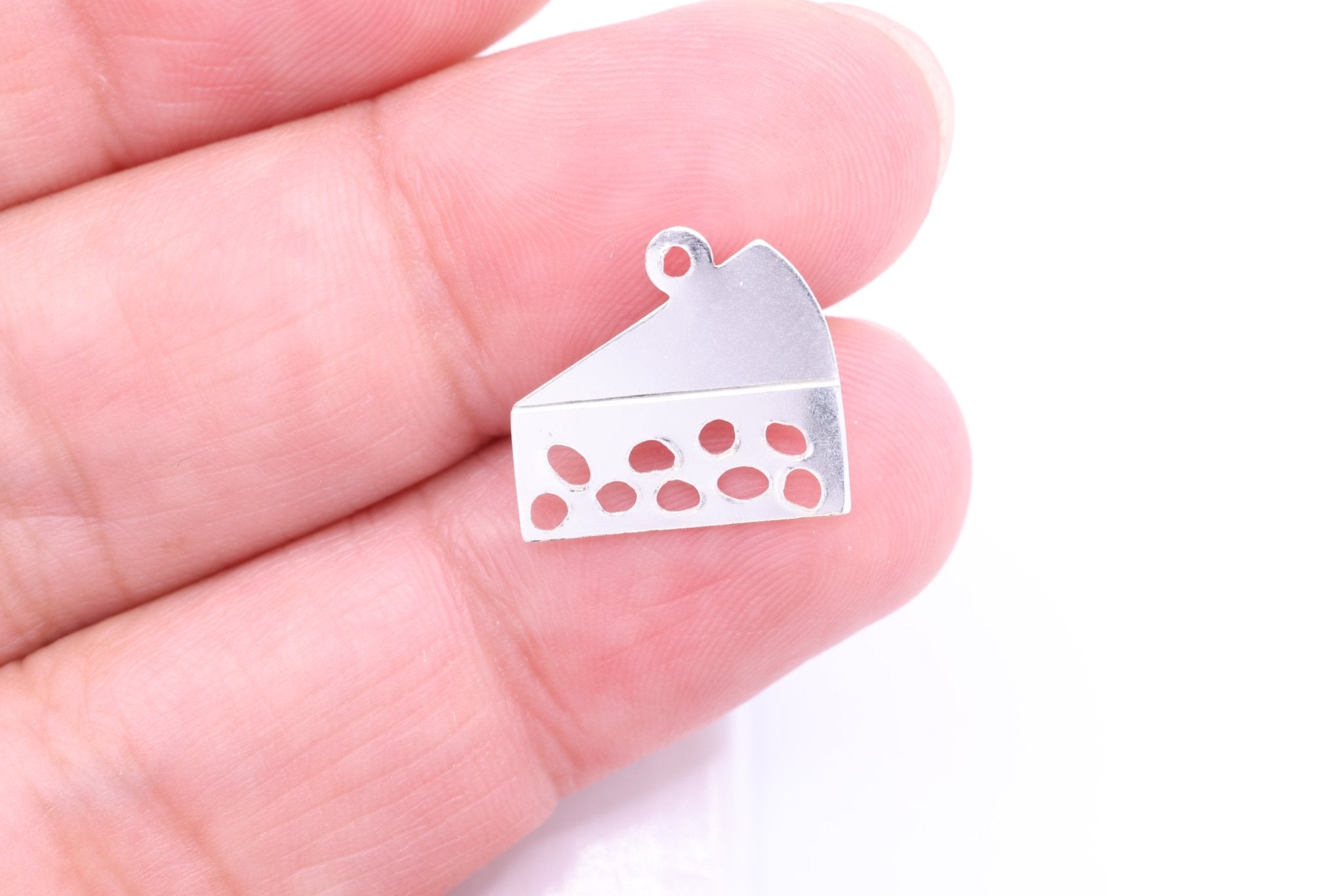 Cheese Charm, Wholesale, 925 Sterling Silver, 15mm x 10mm, Swiss Cheese Slice Permanent Jewelry - HarperCrown