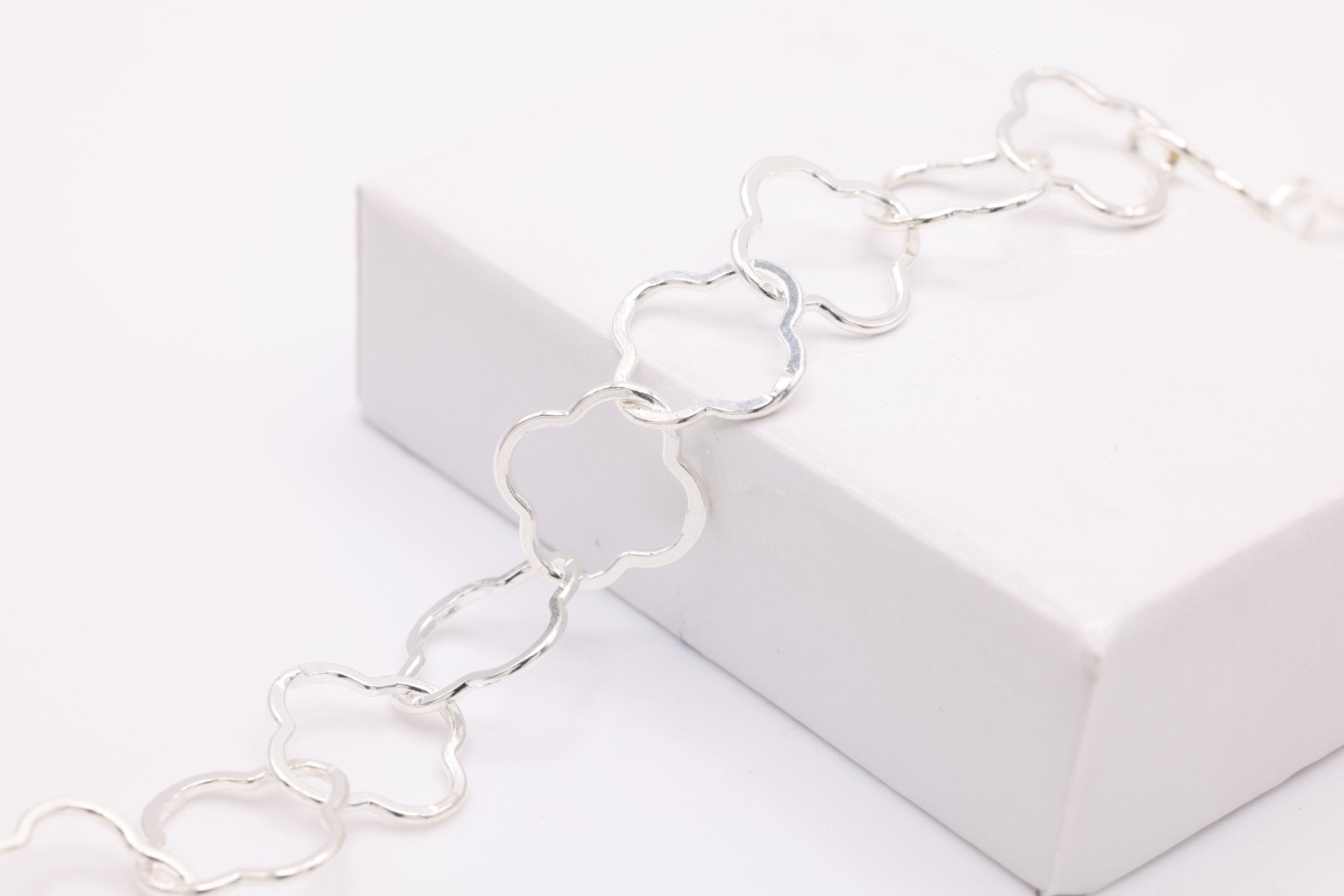 Clover Krinkle Chain, Sterling Silver, 10mm, Bulk DIY Spool Pay Per Foot Jewelry Making Chain - HarperCrown