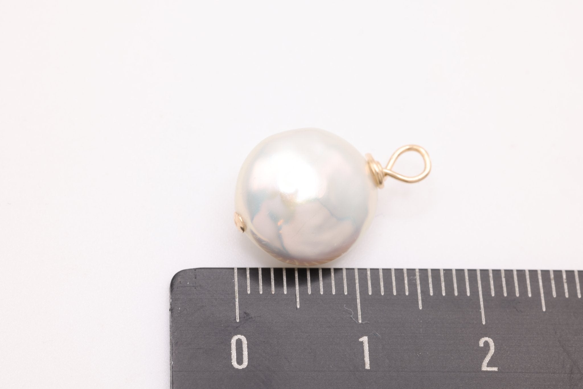 Coin Pearl Drop Charm, Gold - Filled, 17mm x 11mm, Wire Wrapped Pearl, Bulk DIY Wholesale Jewelry Making Charm - HarperCrown
