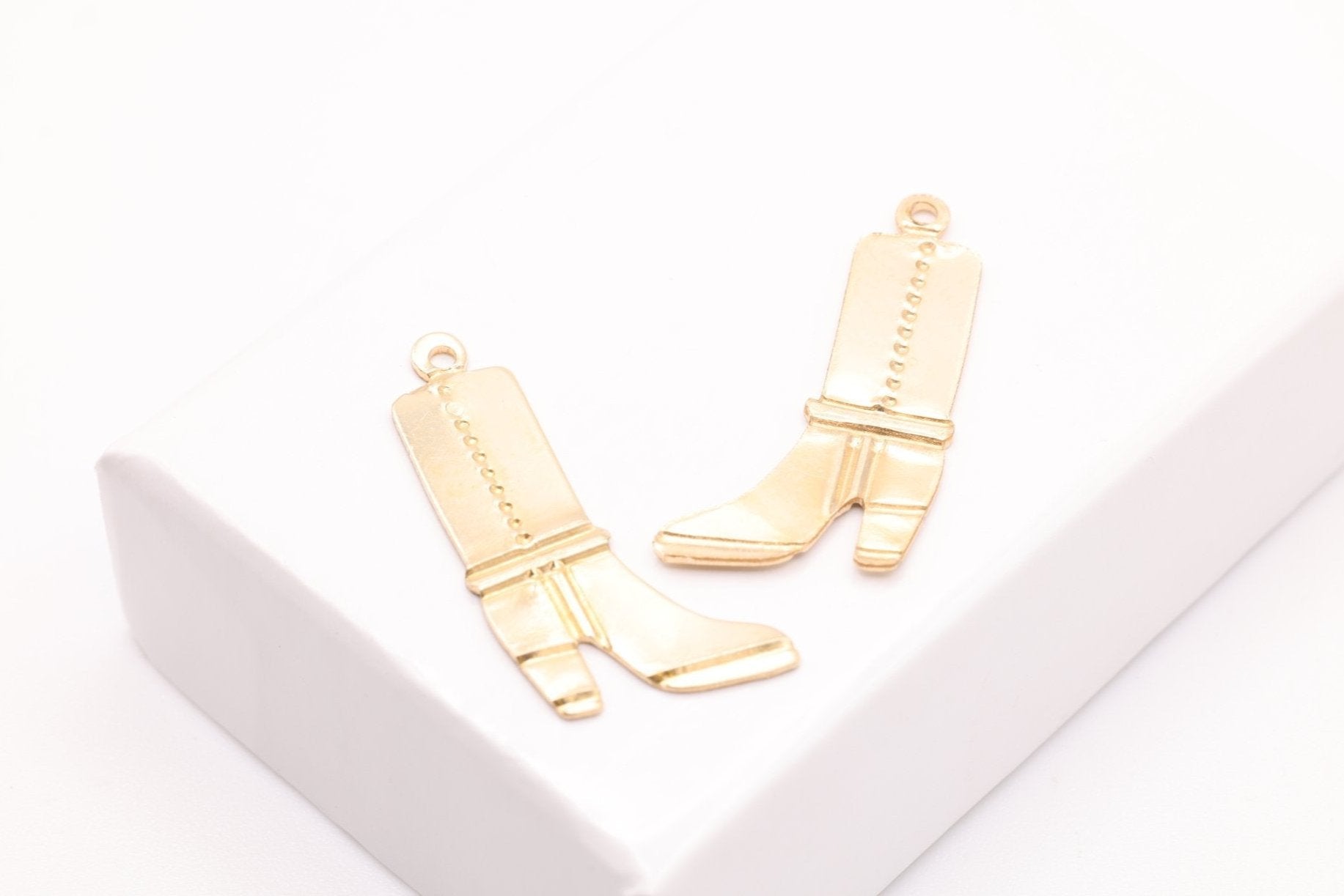 Cowboy Boot Charm, Gold - Filled, 21mm x 12mm, Bulk DIY Wholesale Jewelry Making Charm - HarperCrown