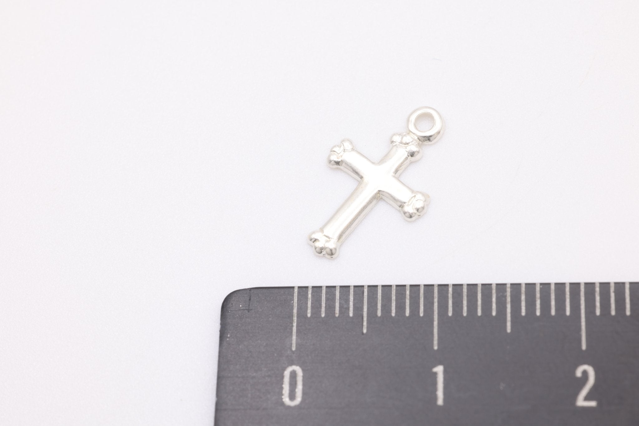 Cross Charm, 925 Sterling Silver, 15mm x 8mm, Religious Church Embellished Cross, Bulk Wholesale Jewelry Making Charm - HarperCrown