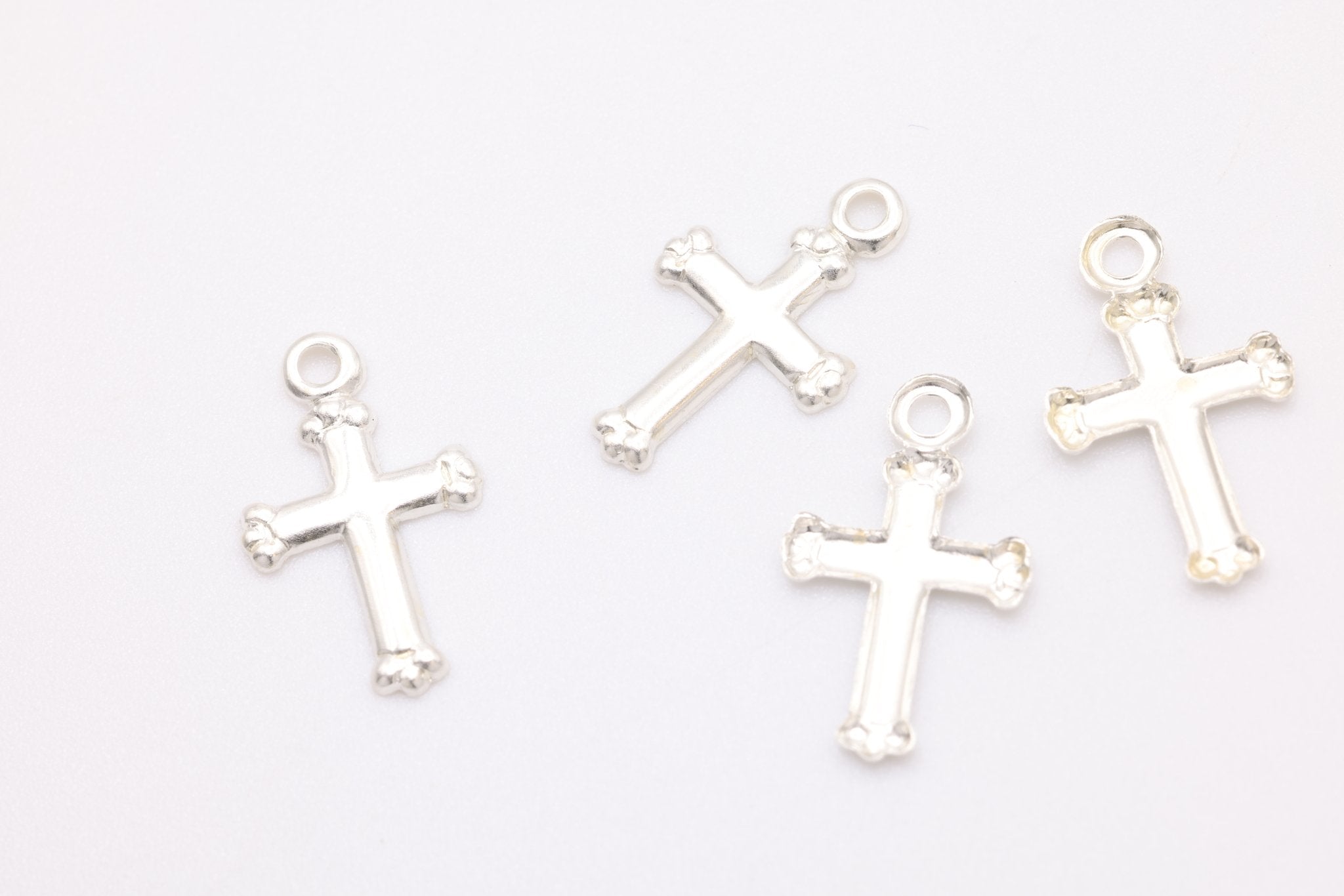Cross Charm, 925 Sterling Silver, 15mm x 8mm, Religious Church Embellished Cross, Bulk Wholesale Jewelry Making Charm - HarperCrown