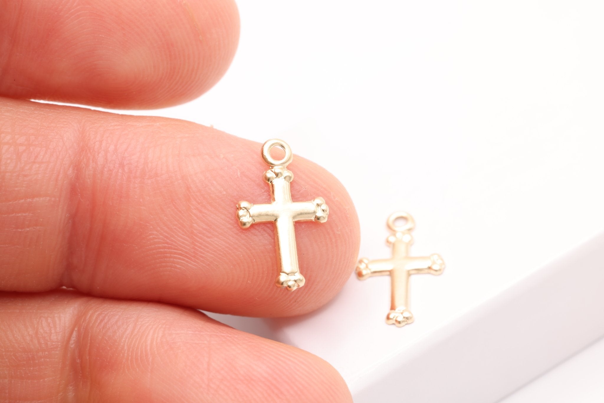 Cross Charm, Gold - Filled, 15mm x 8mm, Religious Church Embellished Cross, Bulk Wholesale Jewelry Making Charm - HarperCrown