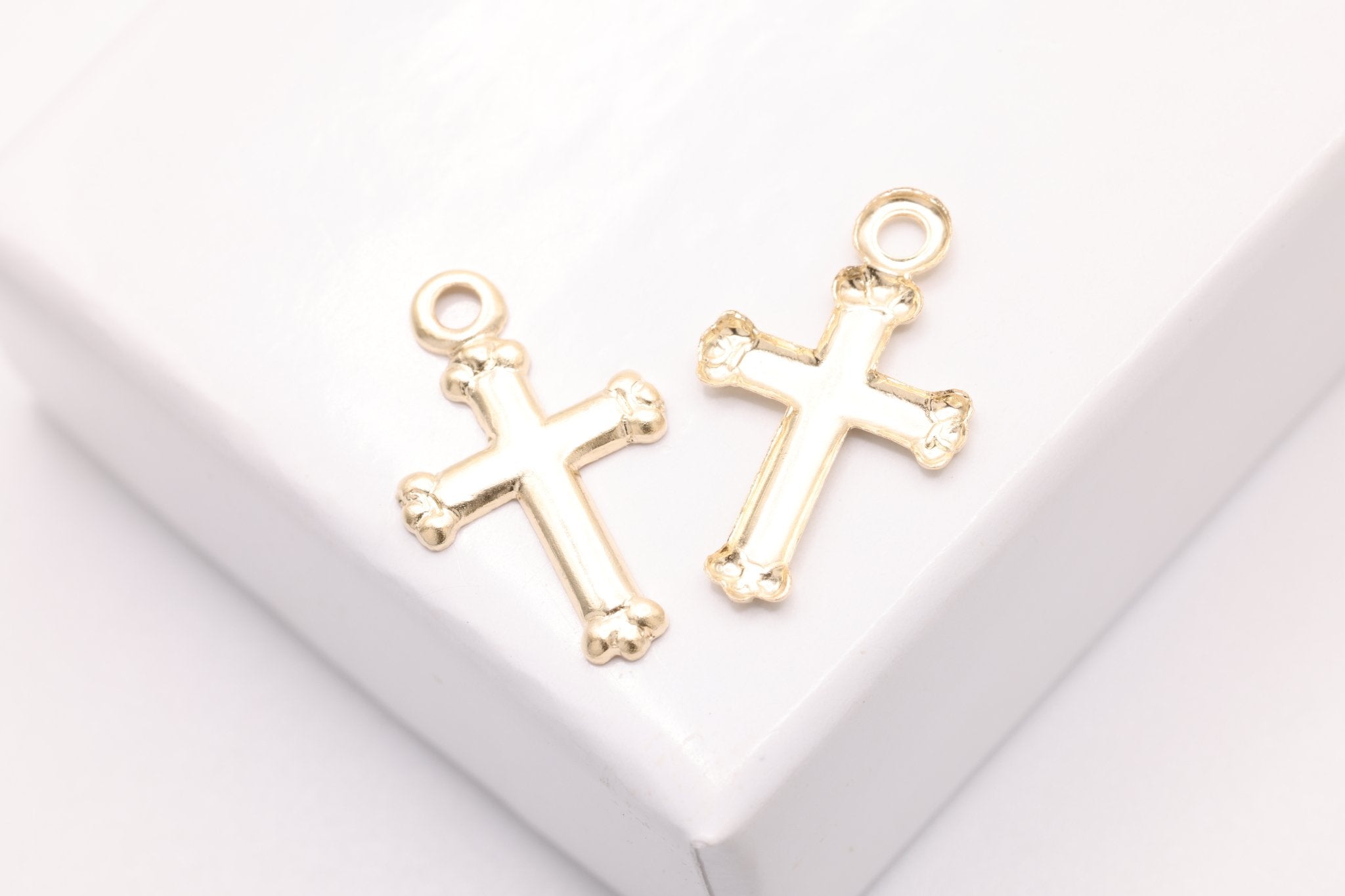 Cross Charm, Gold - Filled, 15mm x 8mm, Religious Church Embellished Cross, Bulk Wholesale Jewelry Making Charm - HarperCrown