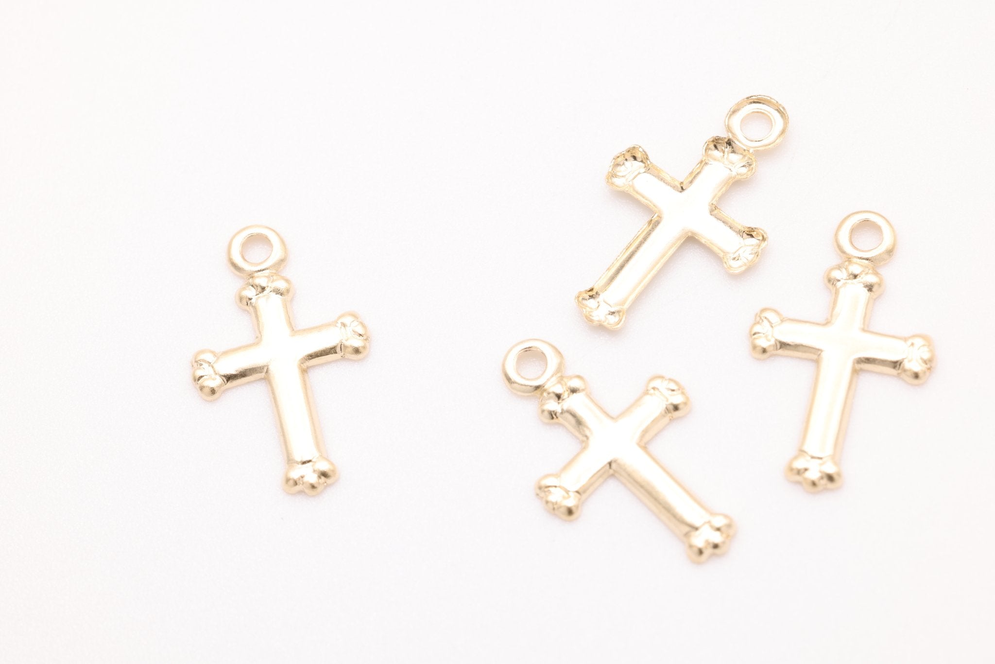 Cross Charm, Gold - Filled, 15mm x 8mm, Religious Church Embellished Cross, Bulk Wholesale Jewelry Making Charm - HarperCrown