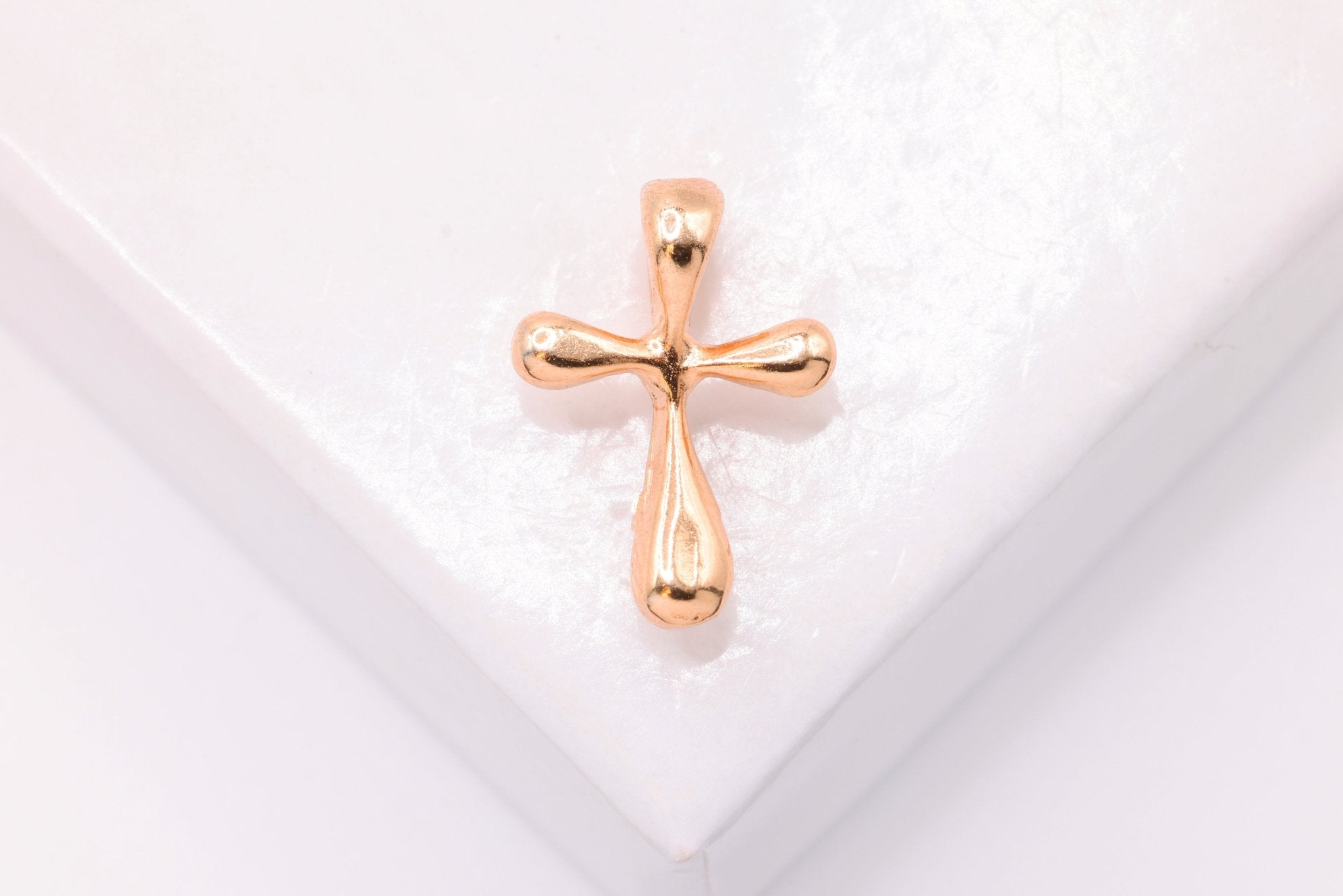 Cross Charm Pendant, Wholesale, 18K Rose Gold - Plated 925 Sterling Silver, 13mm x 9mm - HarperCrown