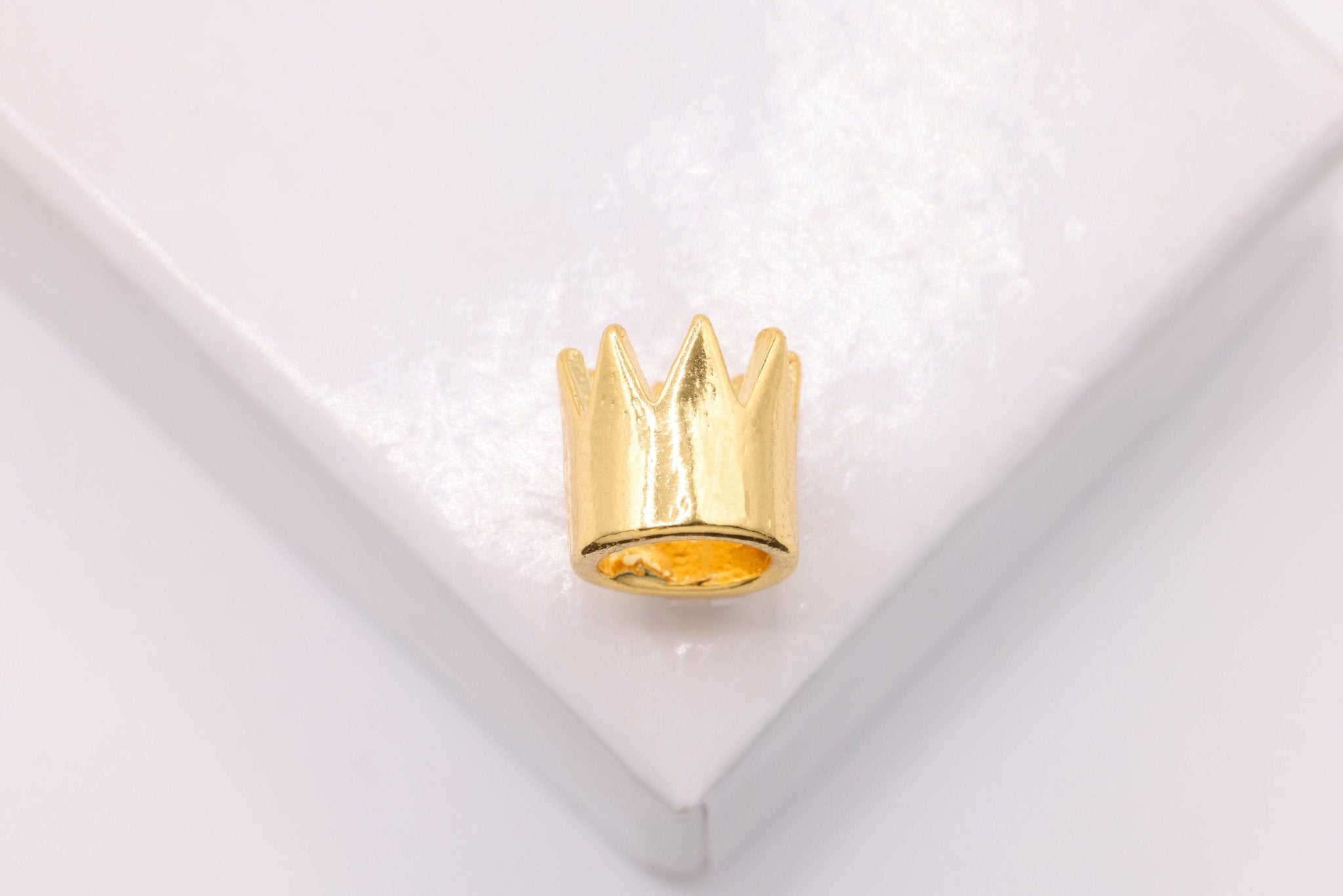 Crown Bead Charm, Wholesale, 14K Solid Gold, 9mm x 8mm, Princess Crown - HarperCrown