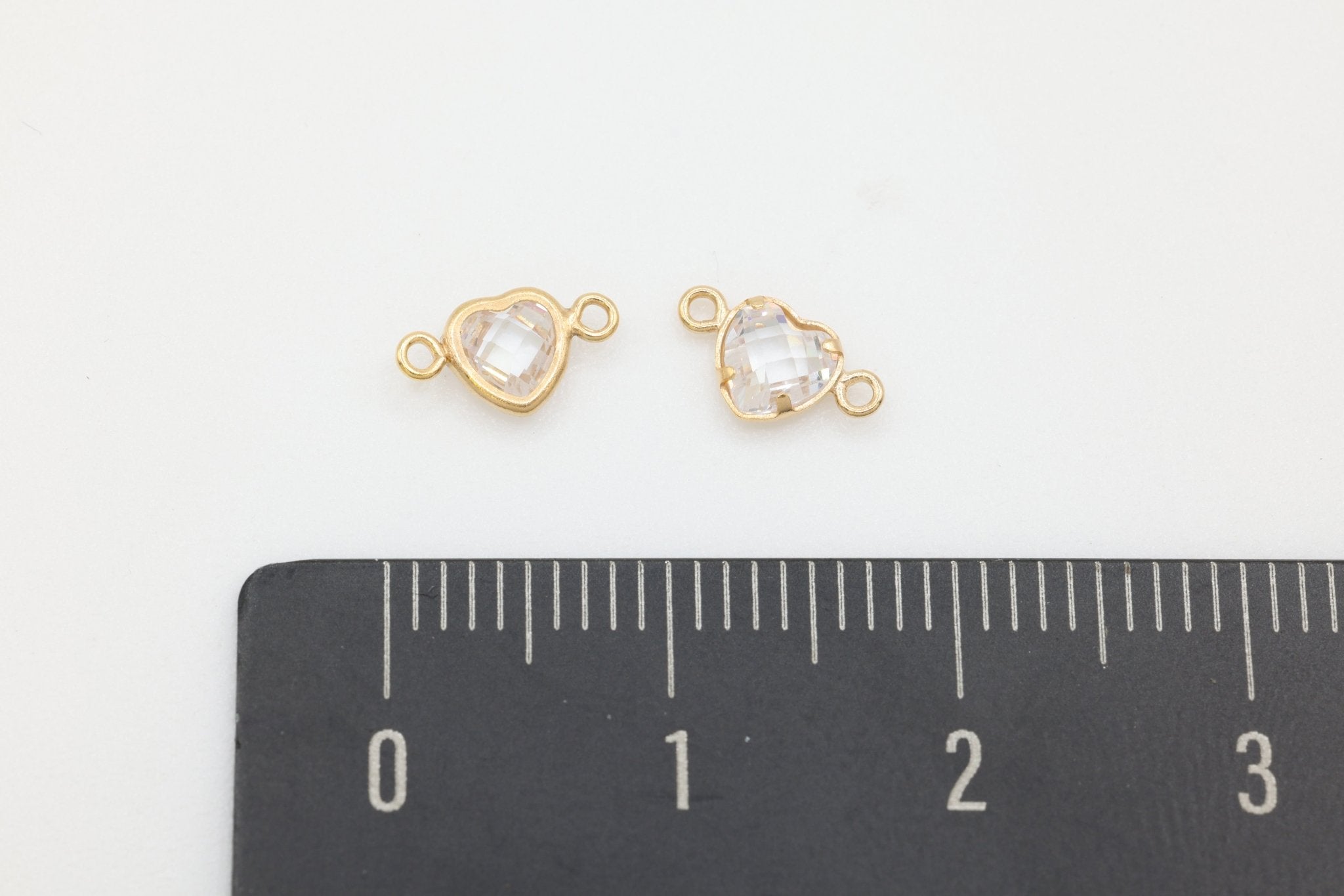CZ Heart Connector Charm, 14/20 Gold - Filled, 5mm x 5mm, Faceted Cubic Zirconia Stone, Jewelry Making Charm - HarperCrown