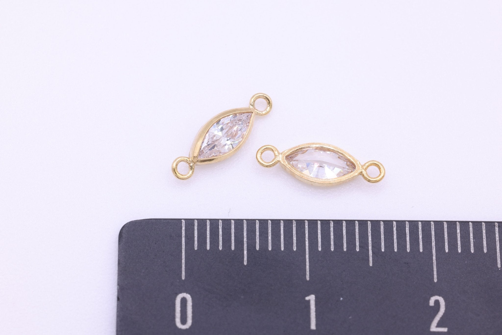 CZ Marquis Bezel Connector Charm, 14/20 Gold - Filled, 3mm x 6mm, White Cubic Zirconia Jewelry Making Charm - HarperCrown