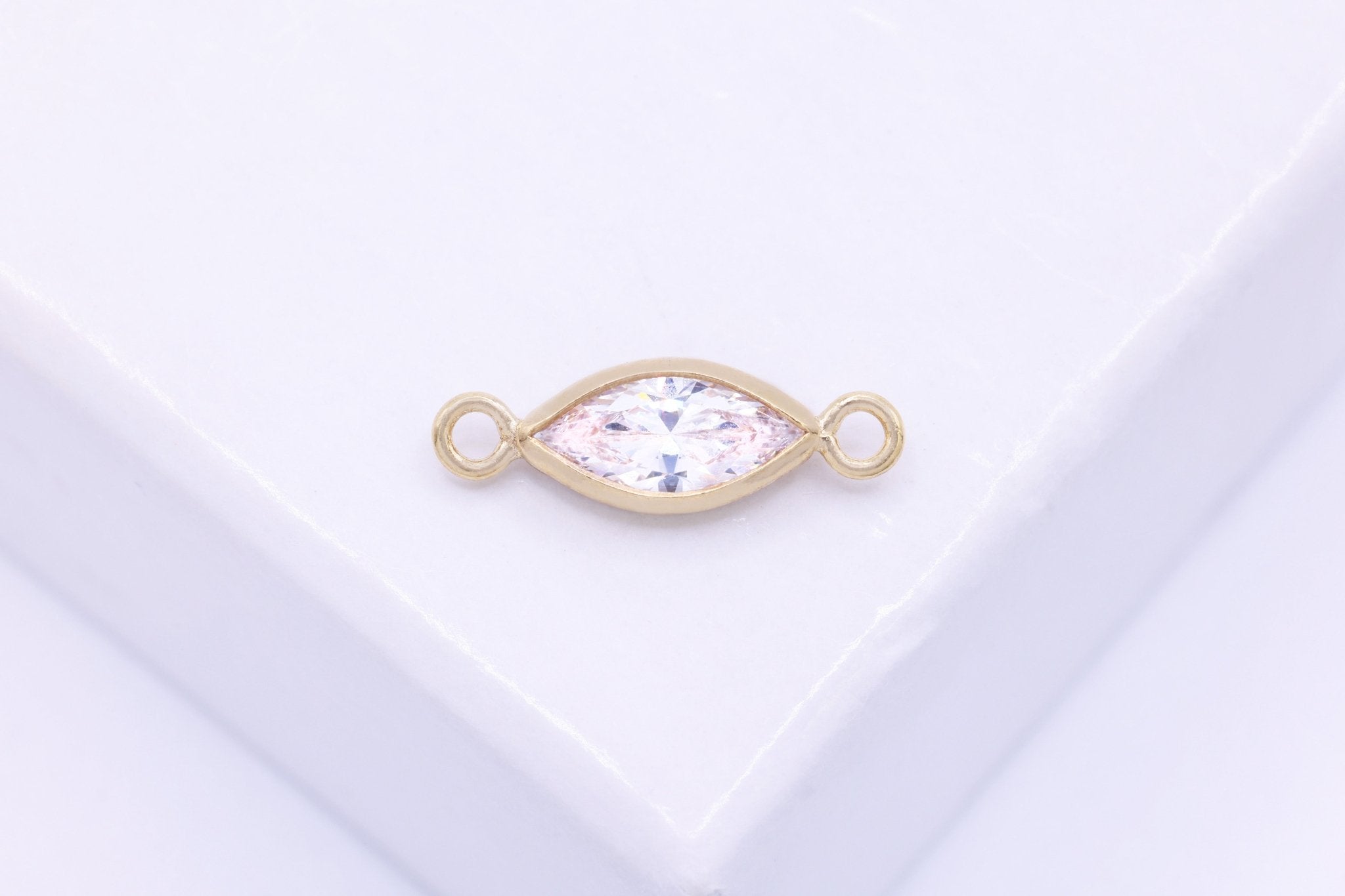CZ Marquis Bezel Connector Charm, 14/20 Gold - Filled, 3mm x 6mm, White Cubic Zirconia Jewelry Making Charm - HarperCrown