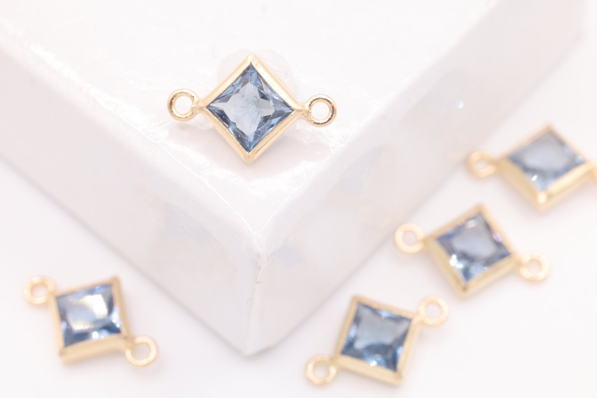 December Birthstone Blue Topaz CZ Connector Bezel Frame, 14/20 Gold - Filled, 4mm - HarperCrown