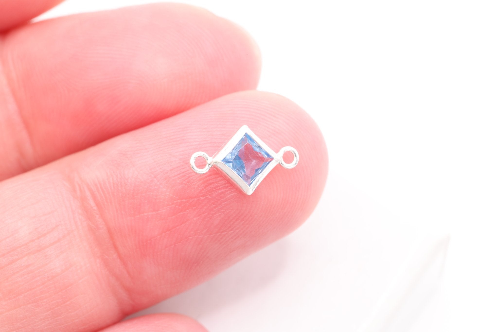 December Birthstone Blue Topaz CZ Connector Bezel Frame, Sterling Silver, 4mm - HarperCrown
