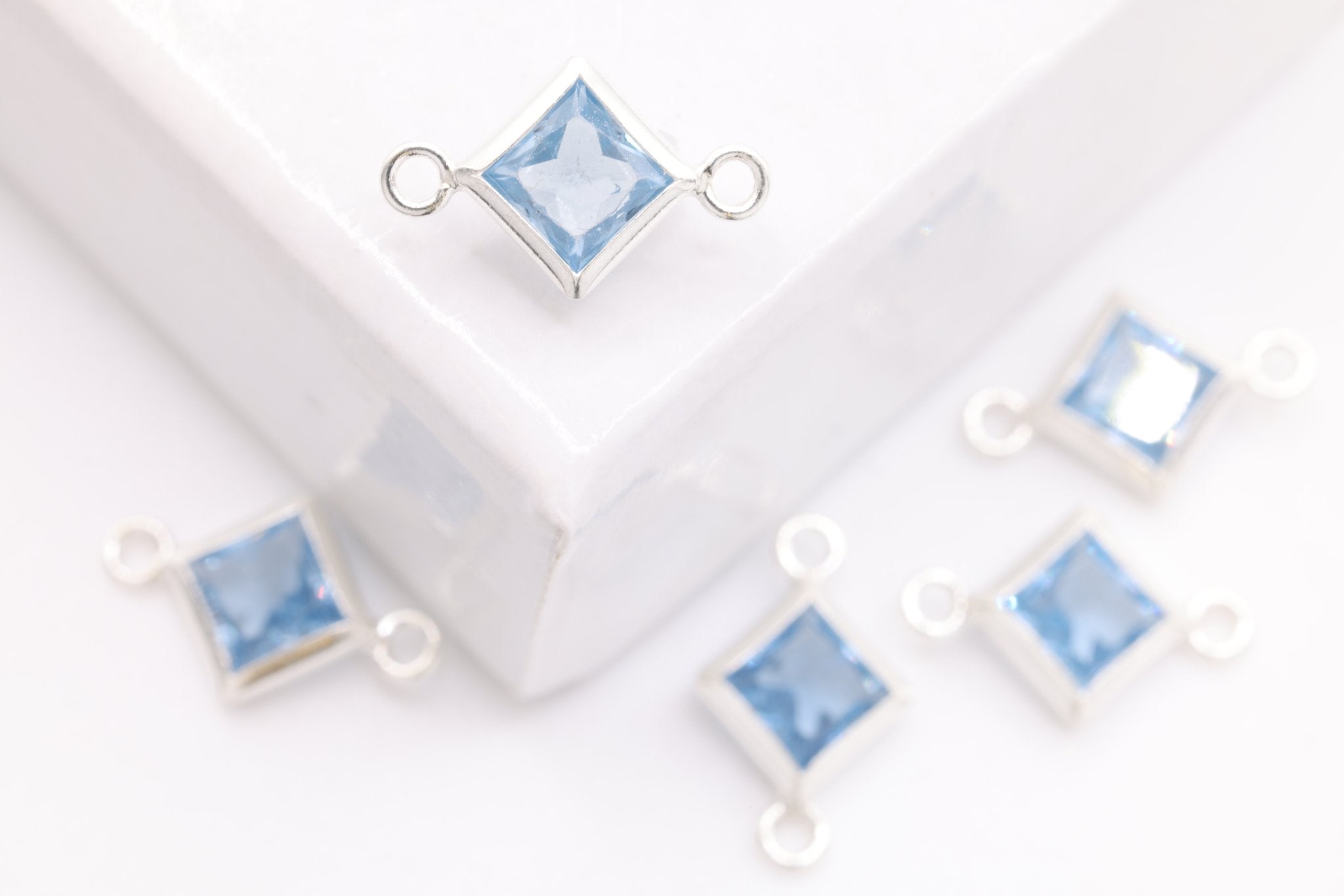 December Birthstone Blue Topaz CZ Connector Bezel Frame, Sterling Silver, 4mm - HarperCrown