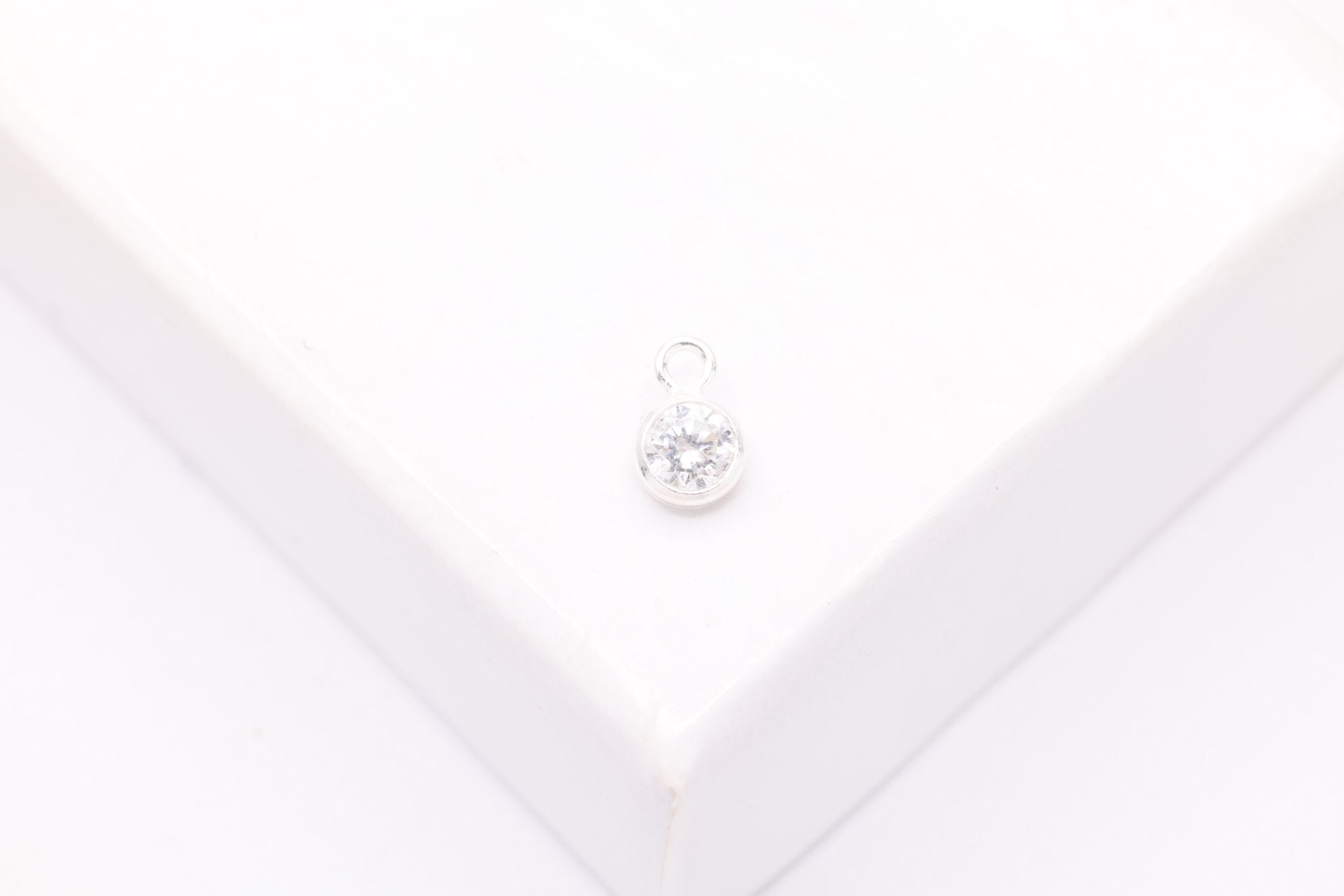 Diamond CZ Drop Charm, April Birthstone, Sterling Silver, 5mm x 3mm, Wholesale Bulk DIY Wholesale Jewelry Making Charm - HarperCrown