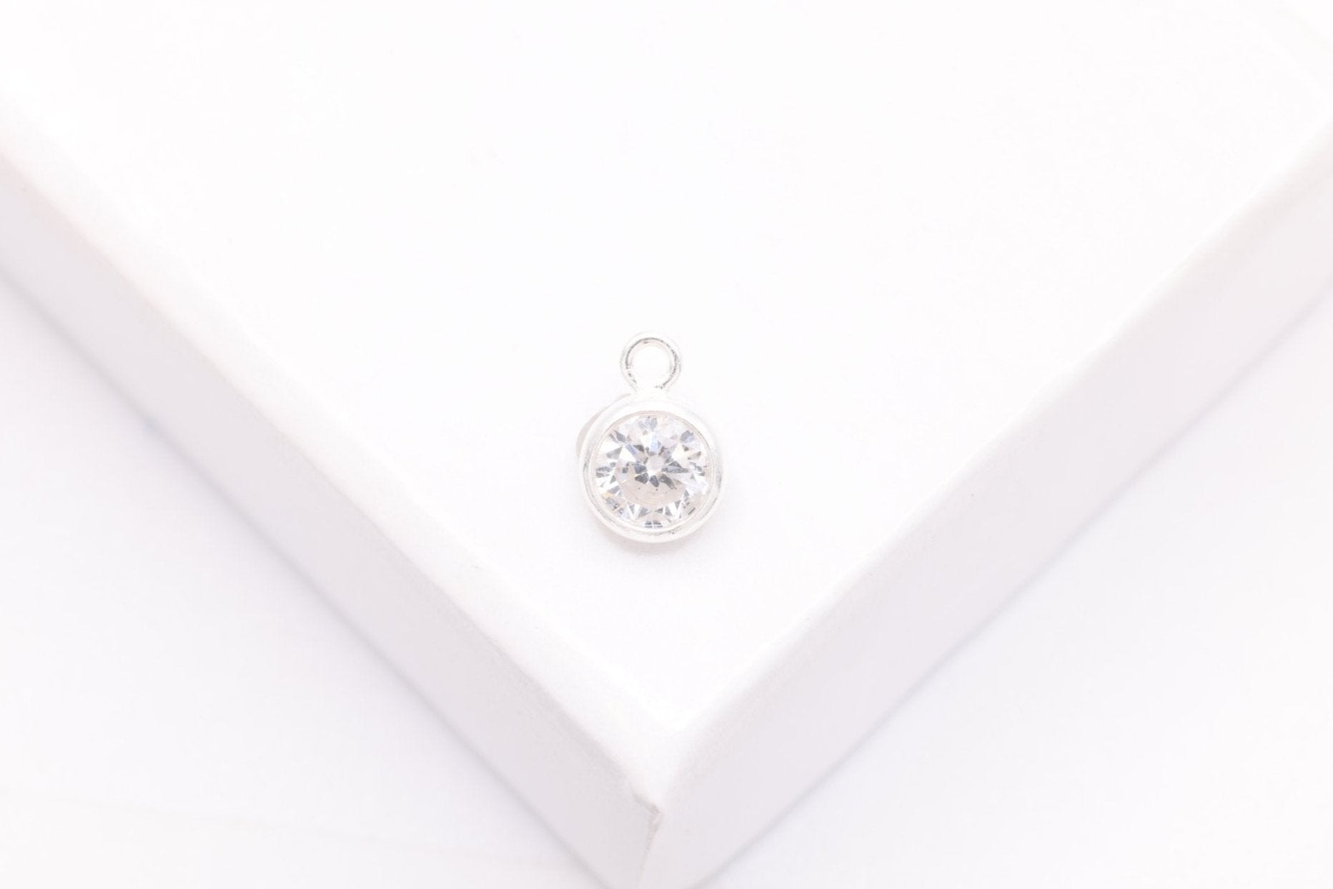 Diamond CZ Drop Charm, April Birthstone, Sterling Silver, 6mm x 4mm, Wholesale Bulk DIY Wholesale Jewelry Making Charm - HarperCrown