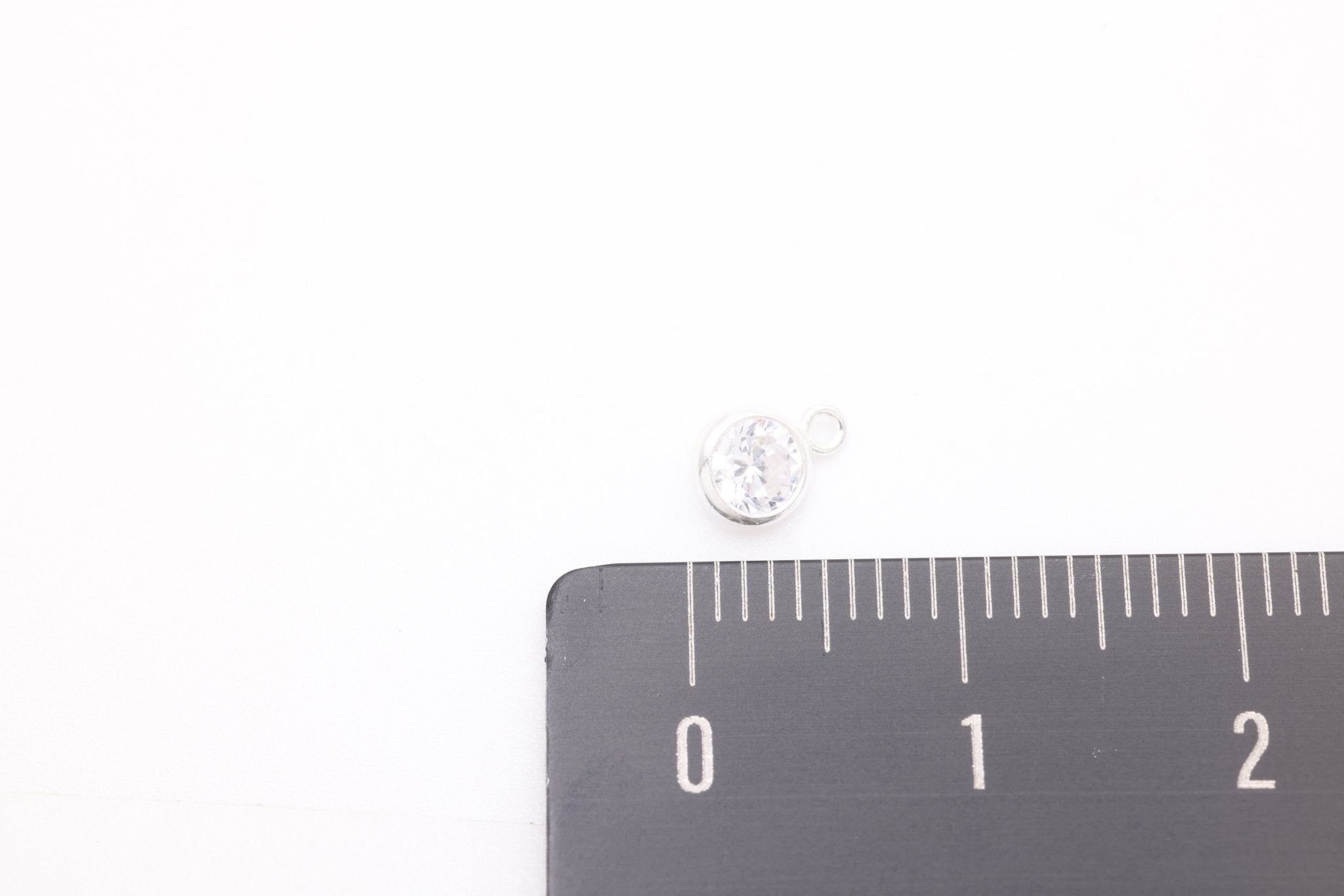 Diamond CZ Drop Charm, April Birthstone, Sterling Silver, 6mm x 4mm, Wholesale Bulk DIY Wholesale Jewelry Making Charm - HarperCrown