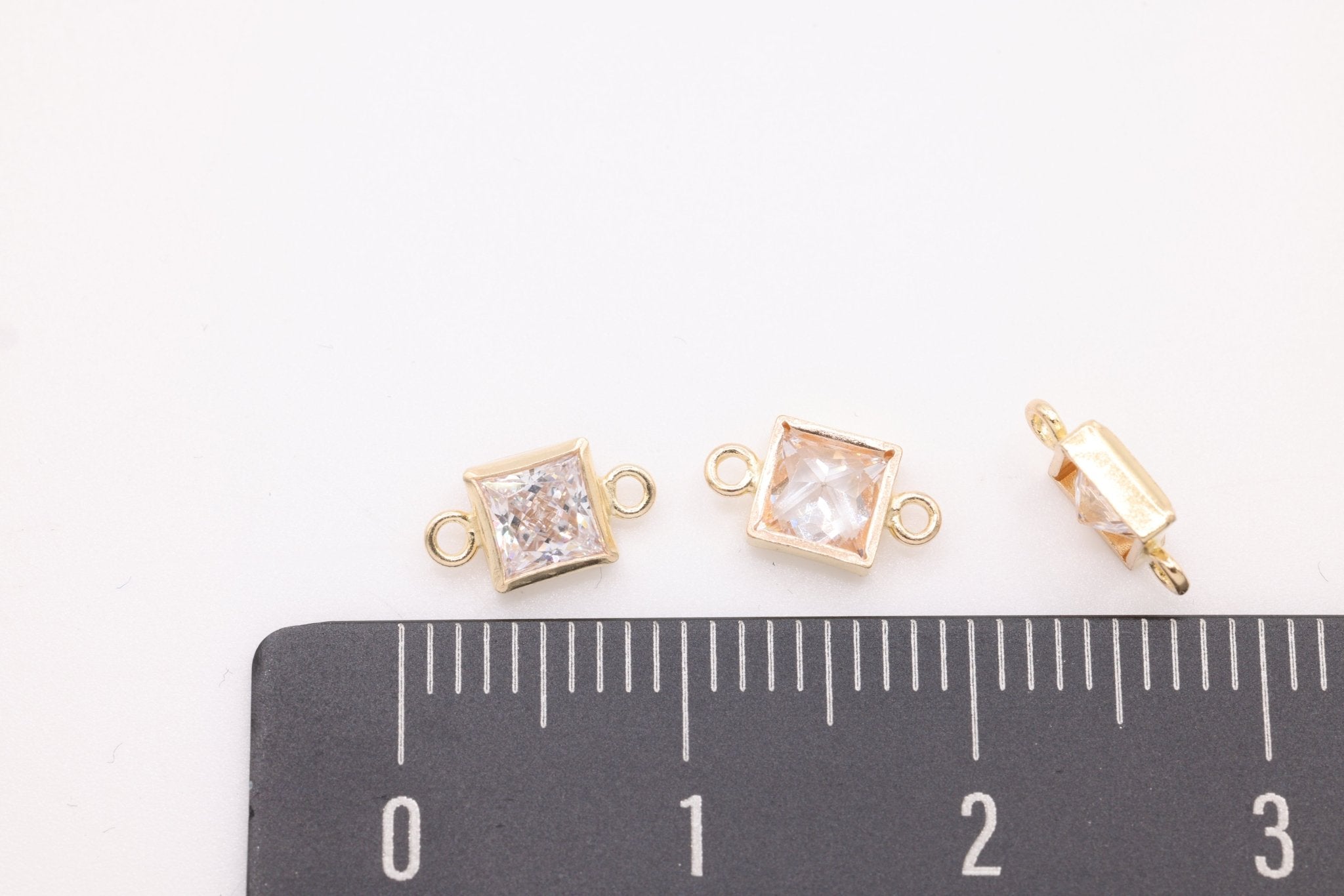 Diamond CZ Square Connector Charm, Wholesale, 14/20 Gold - Filled, 5mm x 5mm, Bulk Permanent Jewelry - HarperCrown