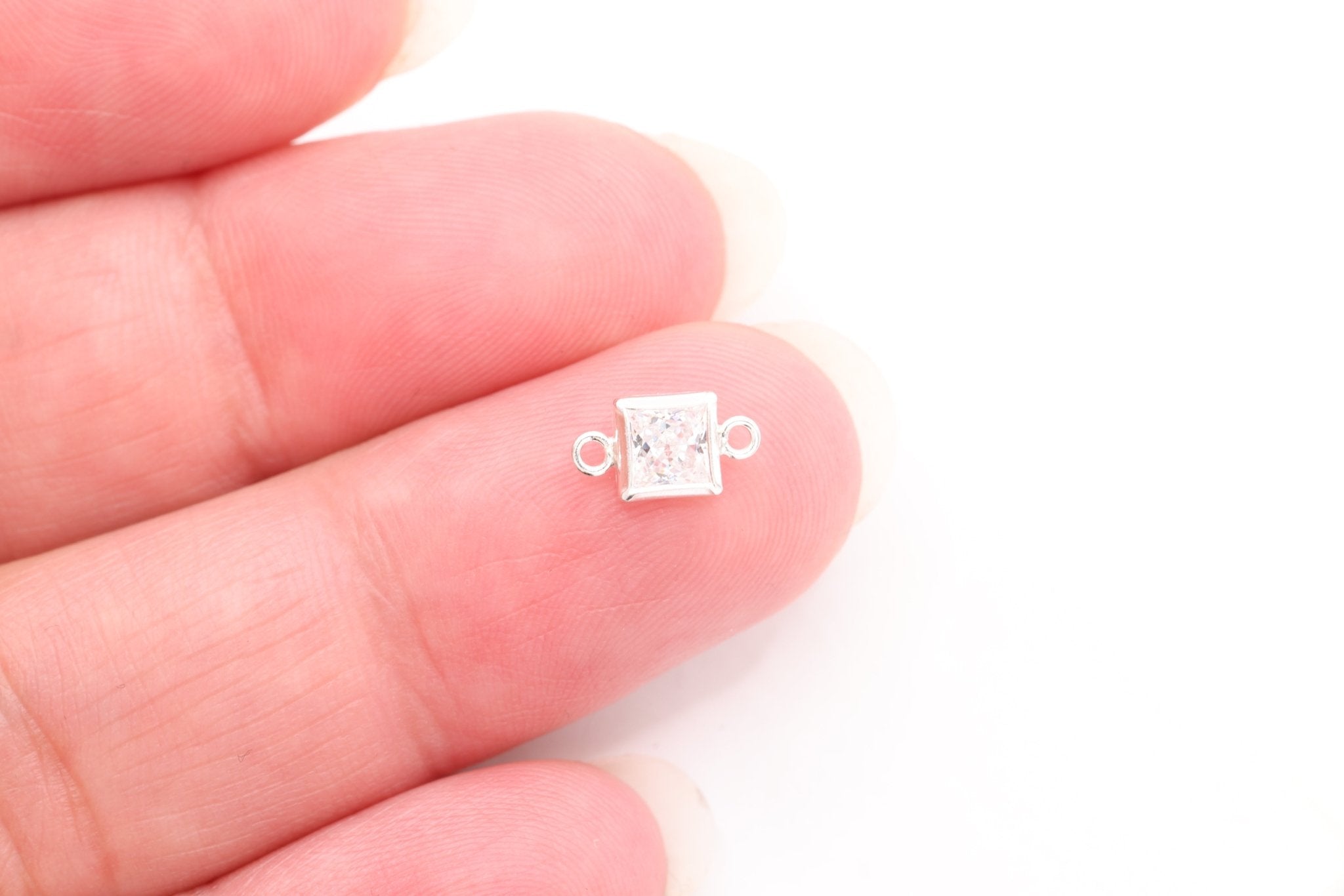 Diamond CZ Square Connector Charm, Wholesale, 925 Sterling Silver, 5mm x 5mm, Bulk Permanent Jewelry - HarperCrown
