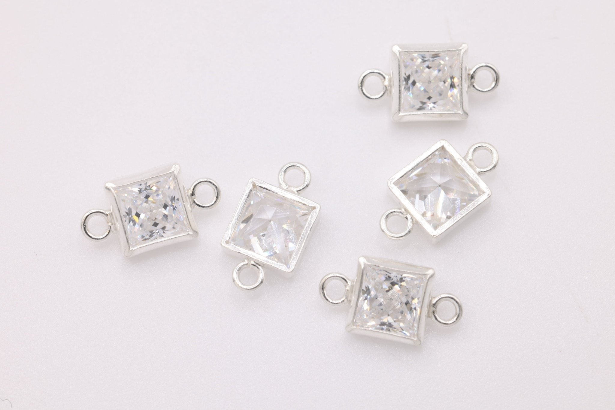 Diamond CZ Square Connector Charm, Wholesale, 925 Sterling Silver, 5mm x 5mm, Bulk Permanent Jewelry - HarperCrown