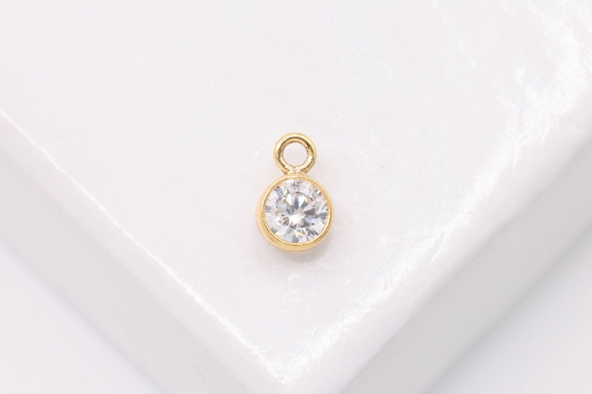 Diamond CZ, Wholesale, 14/20 Gold - Filled, Drop Charm, April Birthstone, Horizontal Bail - HarperCrown