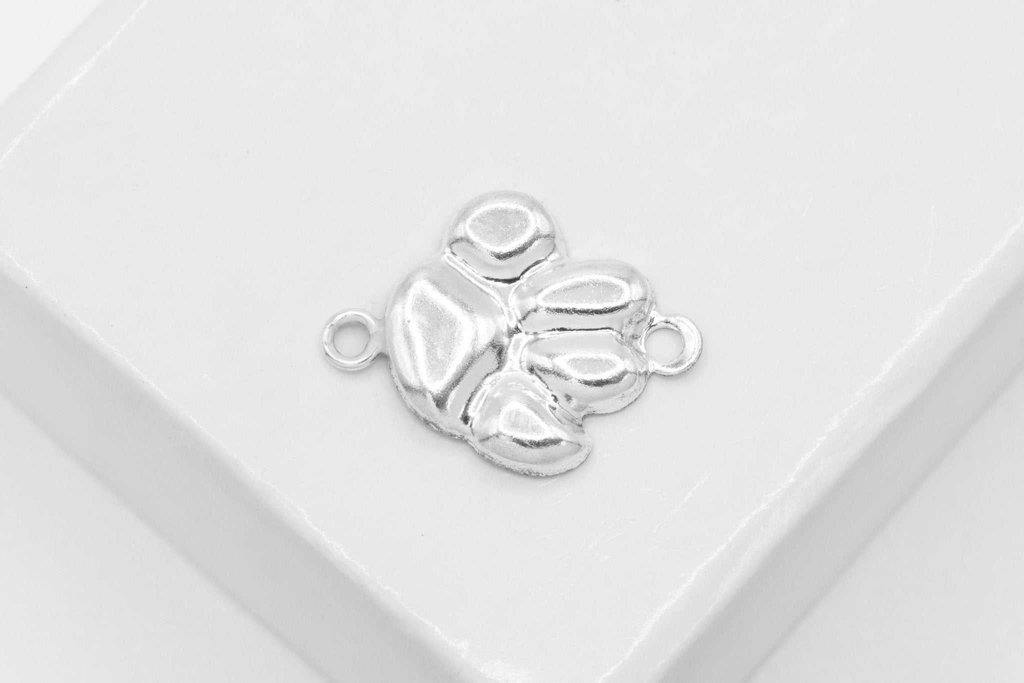 Dog Paw Connector Charm, Wholesale, 925 Sterling Silver, 12mm x 10mm, Doggy Foot Paw Print Charm - HarperCrown