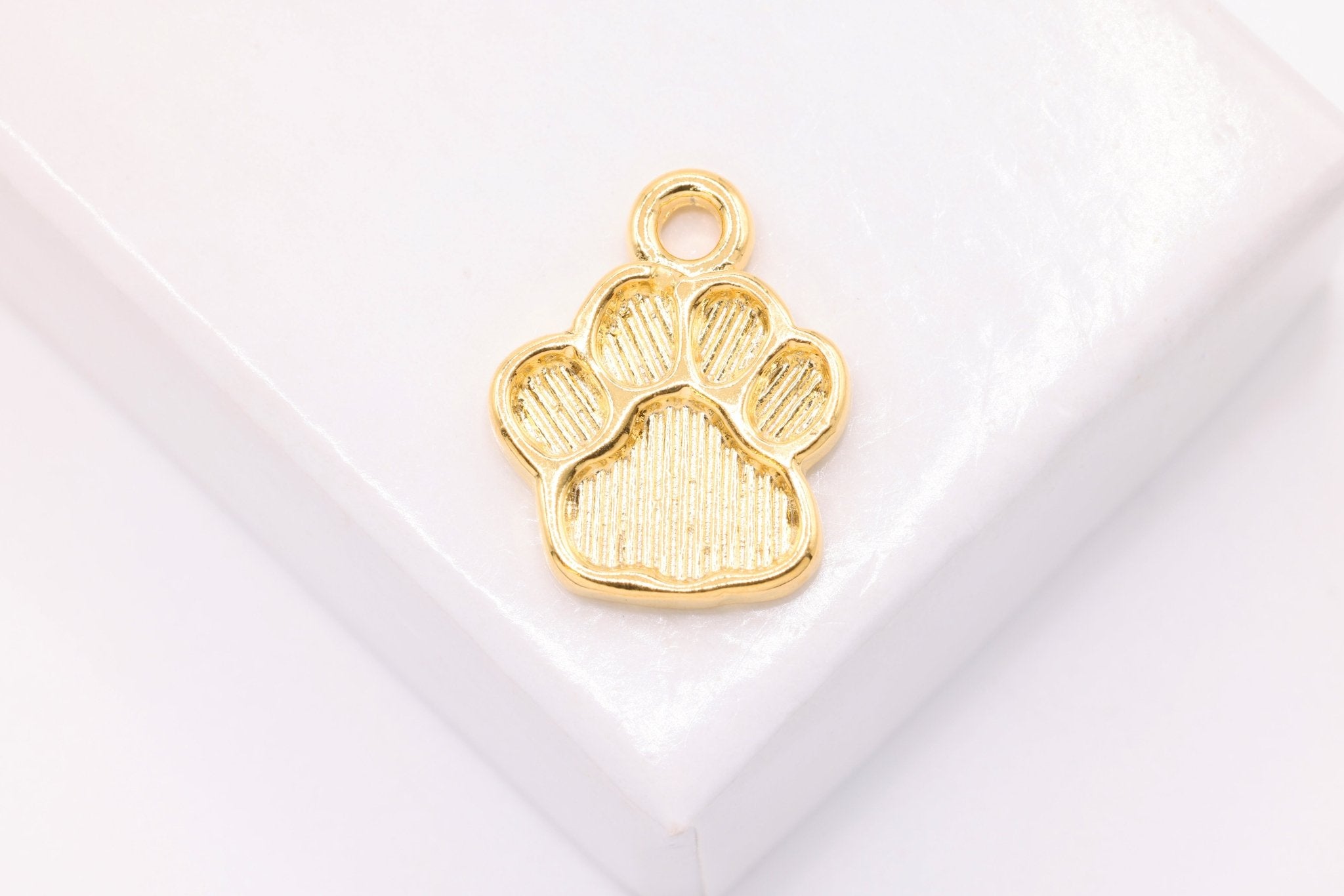Dog Paw Print Charm, 14K Solid Gold, 15mm x 12mm, Doggy Foot Print Tag - HarperCrown
