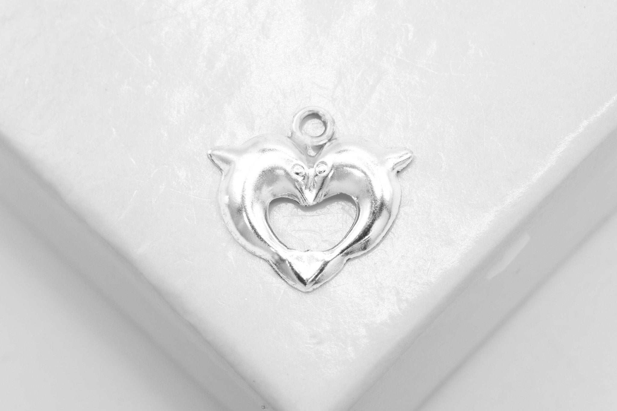 Dolphin Heart Charm, Wholesale, 925 Sterling Silver, 10mm x 10mm - HarperCrown