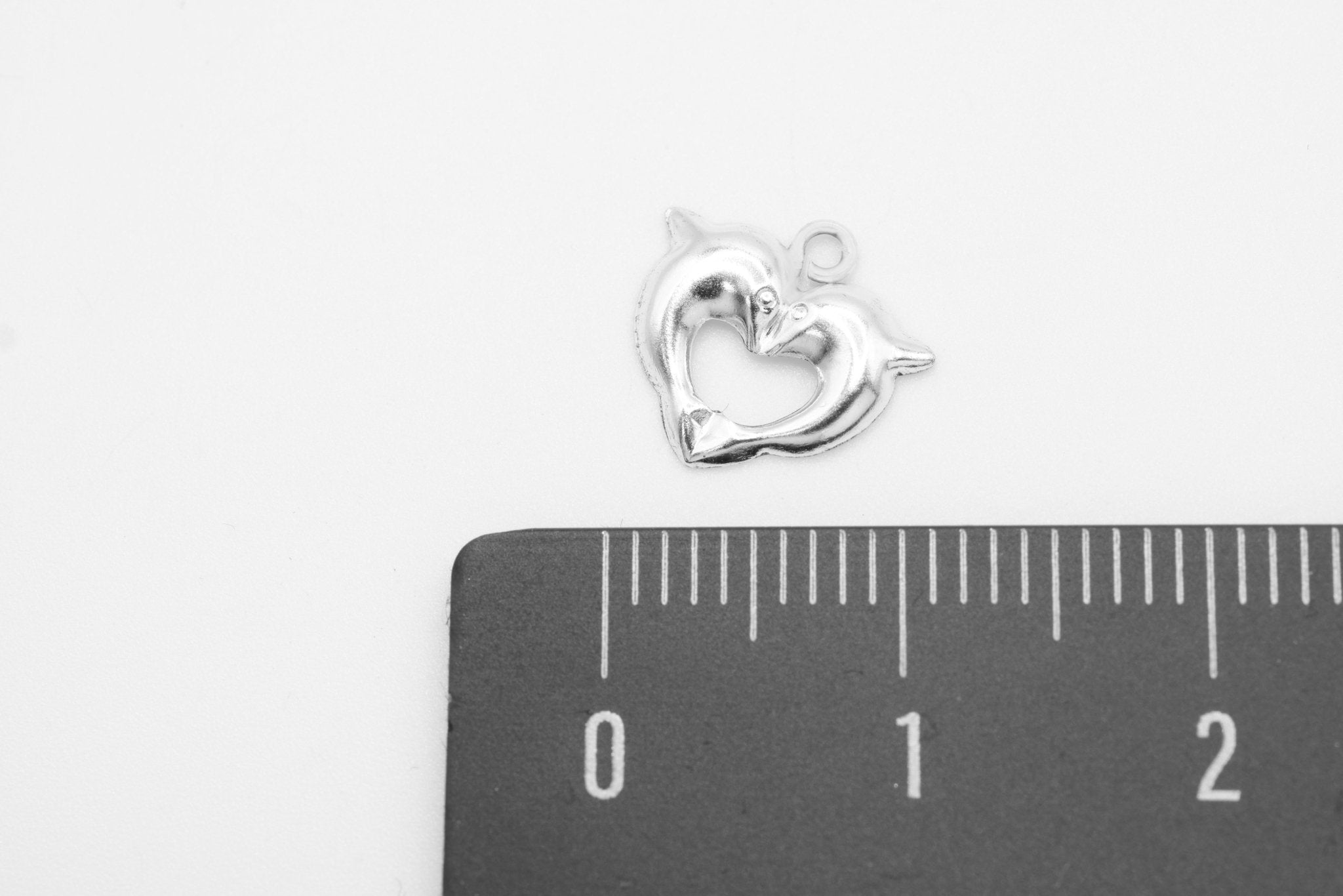 Dolphin Heart Charm, Wholesale, 925 Sterling Silver, 10mm x 10mm - HarperCrown