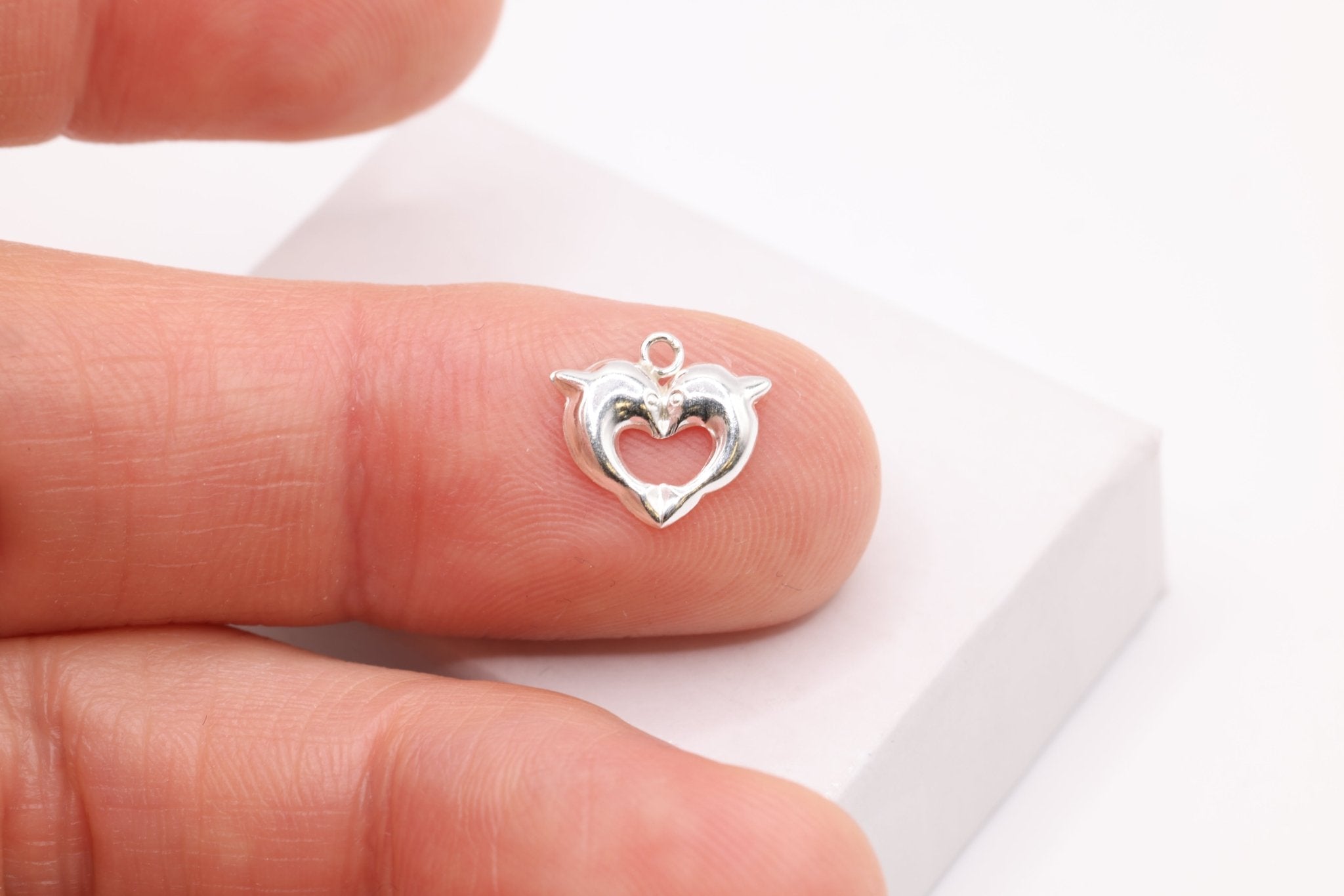 Dolphin Heart Charm, Wholesale, 925 Sterling Silver, 10mm x 10mm - HarperCrown