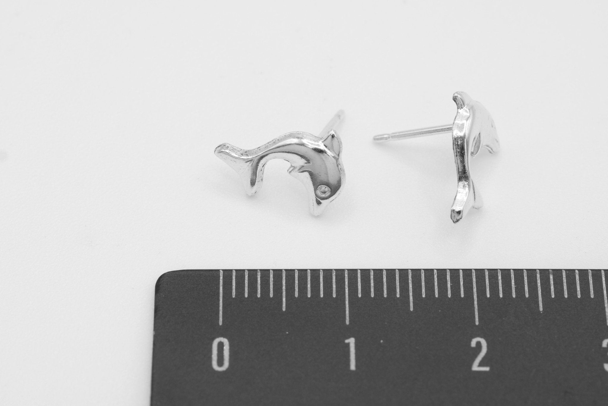 Dolphin Stud Earring, 925 Sterling Silver, 10mm x 8mm, Wholesale, Sealife Dainty Minimalist Jewelry Earrings - HarperCrown