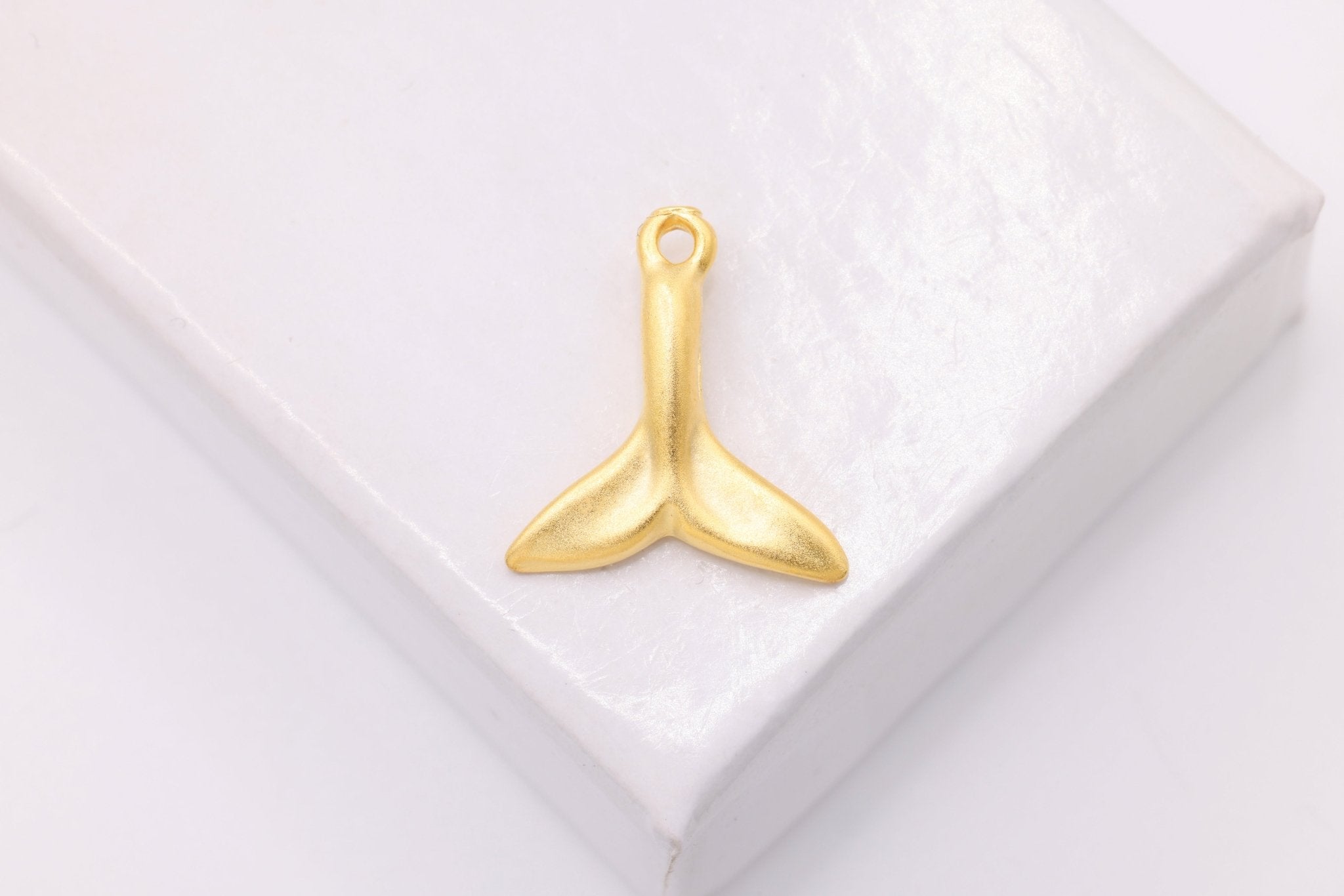 Dolphin Tail Charm, Wholesale, 18K Matte Gold - Plated 925 Sterling Silver, 15mm x 11mm, Whale Tail - HarperCrown