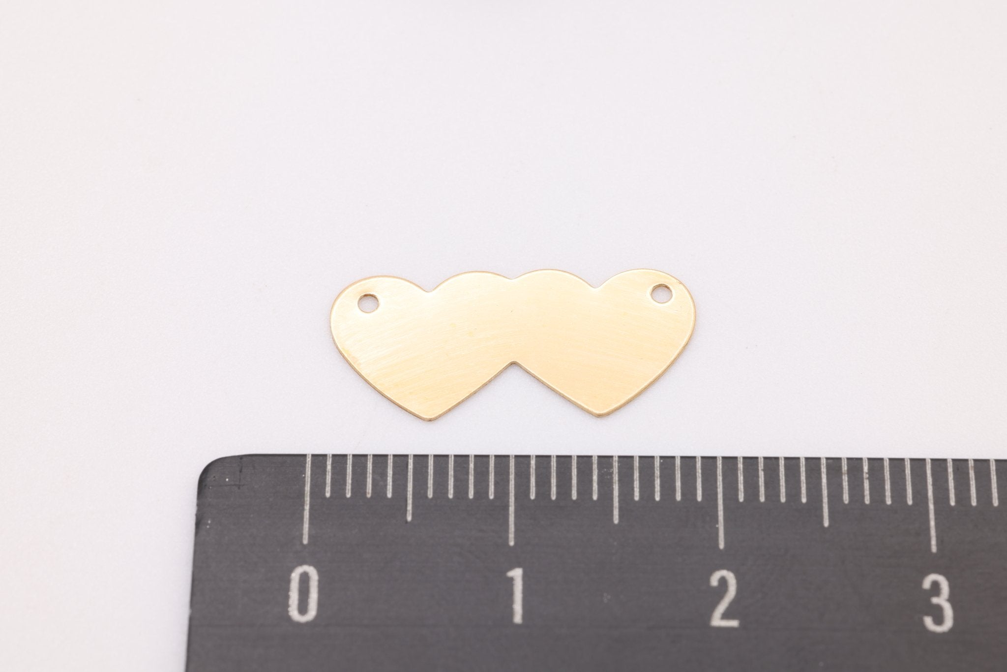 Double Heart Blank Charm, Gold - Filled, 18mm x 8mm, Stamping and Engravable Heart Connector Charm, Bulk DIY Wholesale Jewelry Making Charm - HarperCrown