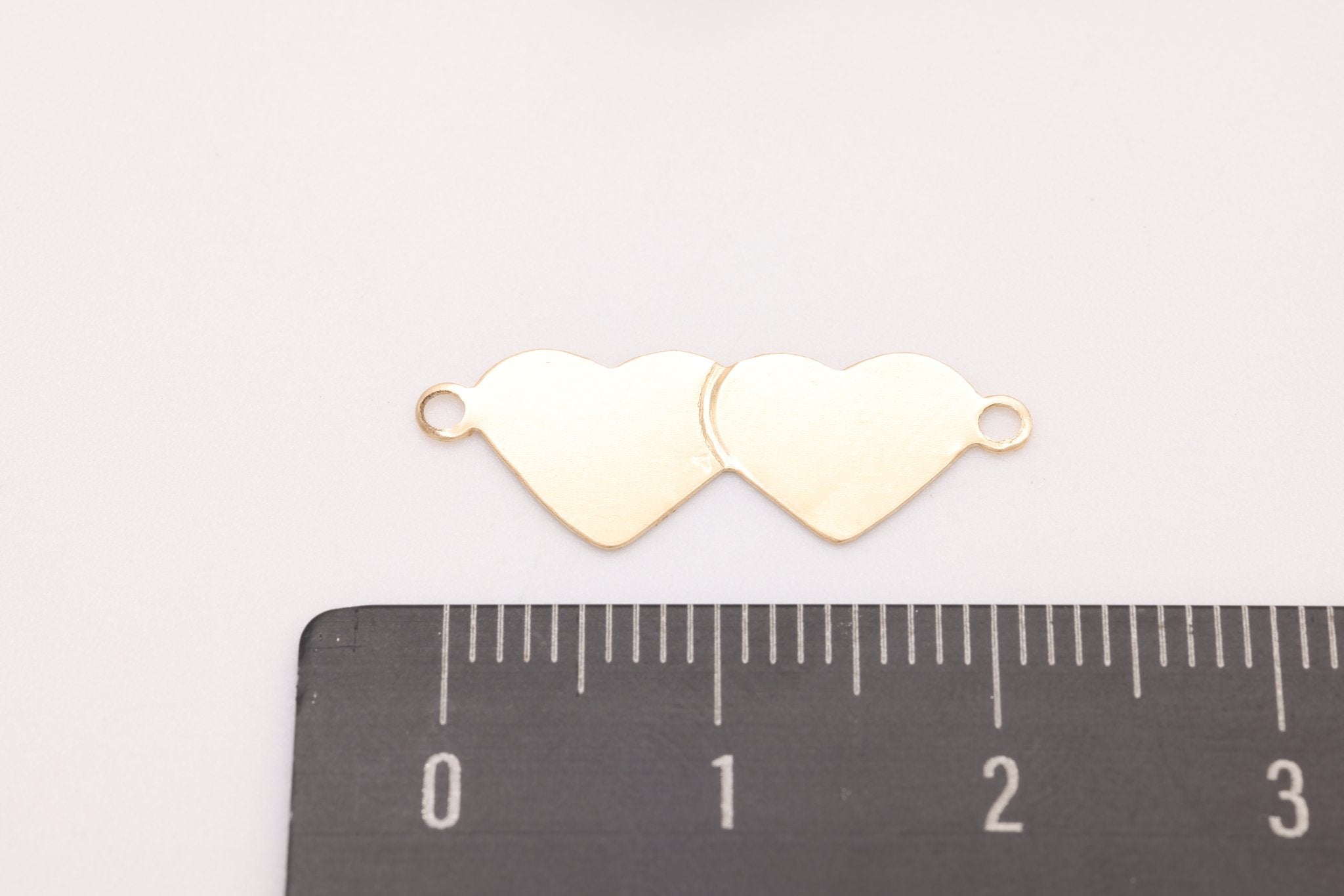 Double Heart Blank Charm, Gold - Filled, 23mm x 8mm, Stamping and Engravable Heart Connector Charm, Bulk DIY Wholesale Jewelry Making Charm - HarperCrown
