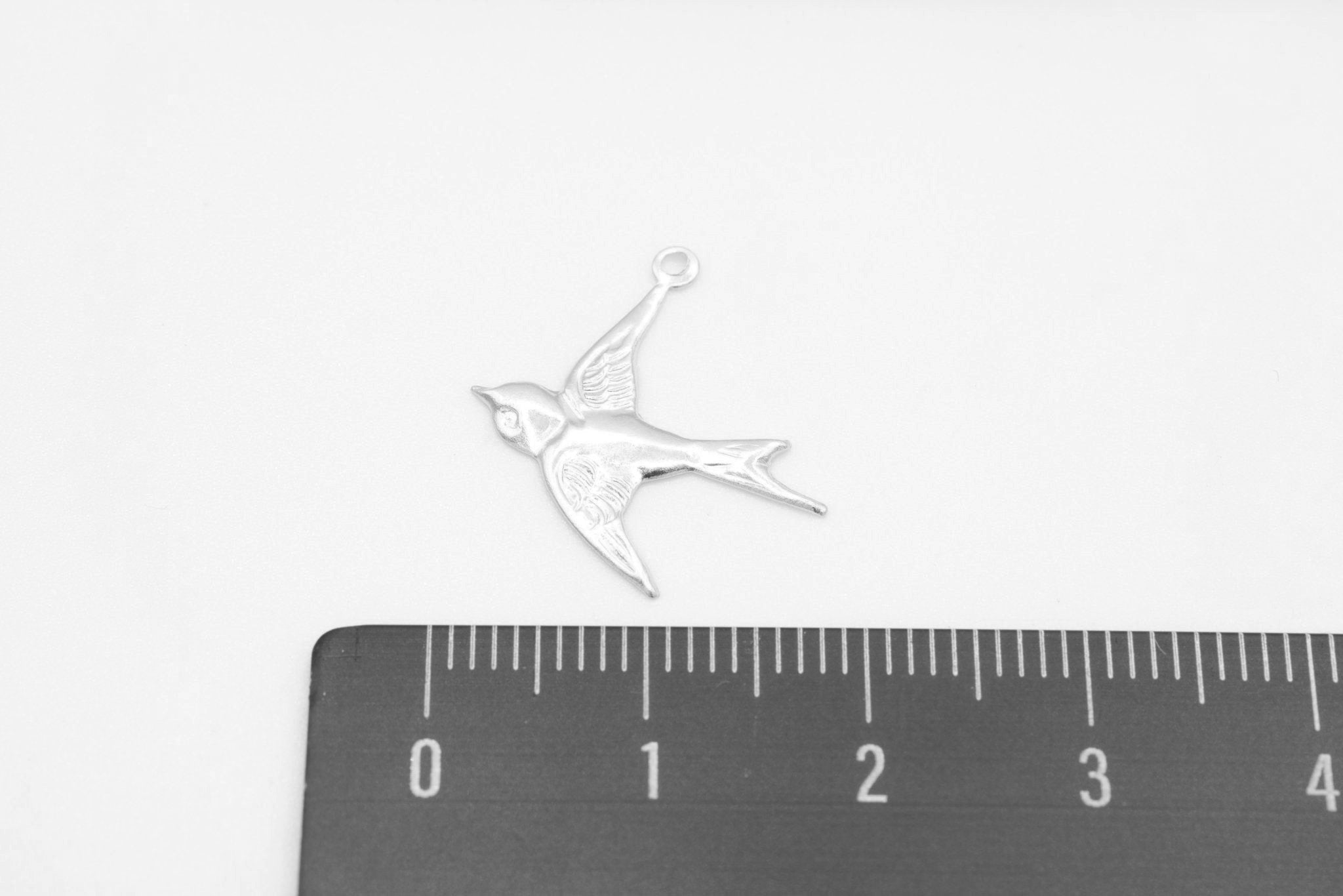 Dove Swallow Bird Charm, 925 Sterling Silver, 20mm x 18mm, Wholesale, Peace Love, Jewelry Making Charm - HarperCrown