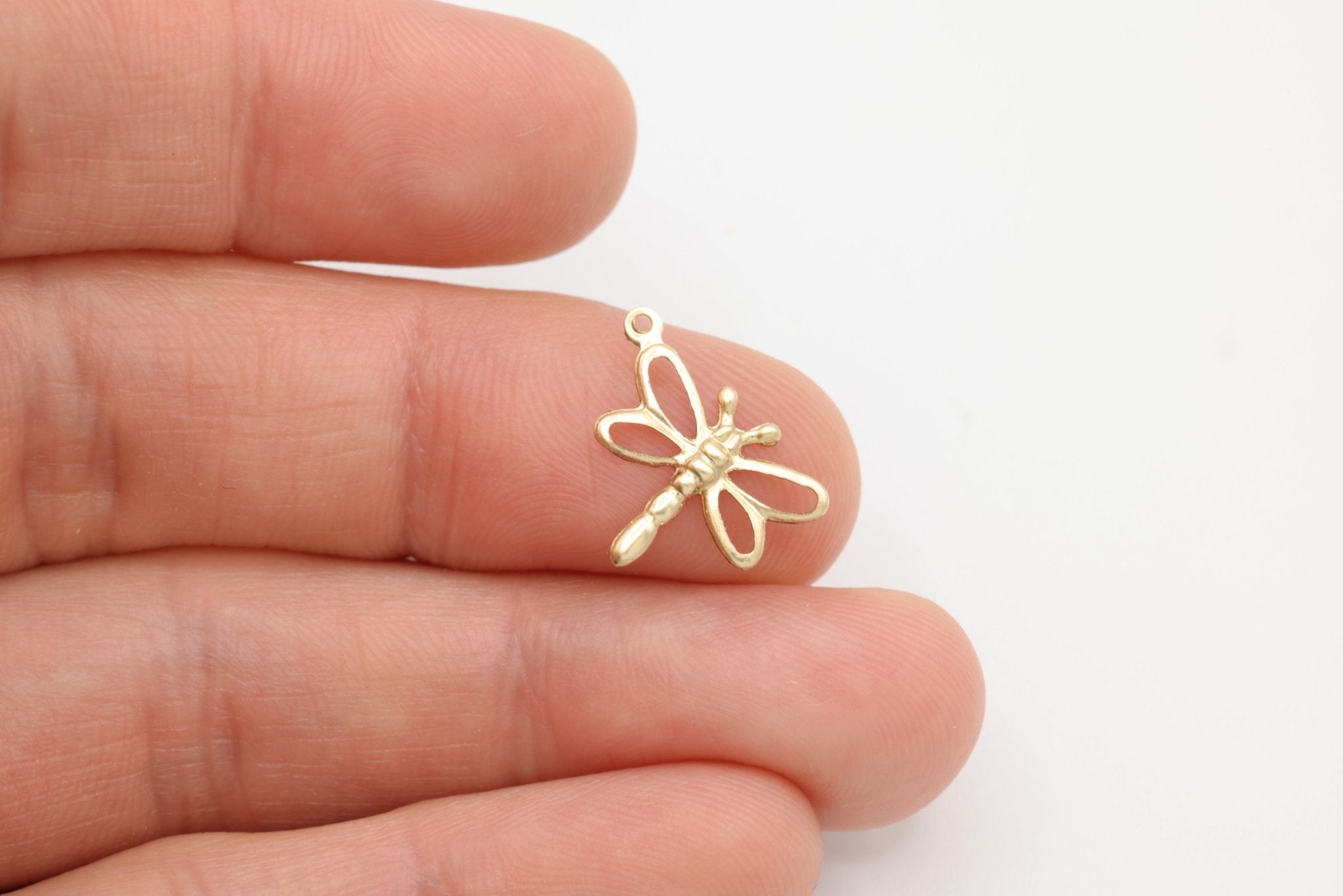 Dragonfly Charm, 14/20 Gold-Filled, 15mm x 13mm, Wholesale, Dragon Fly Insect, Jewelry Making Charm - HarperCrown