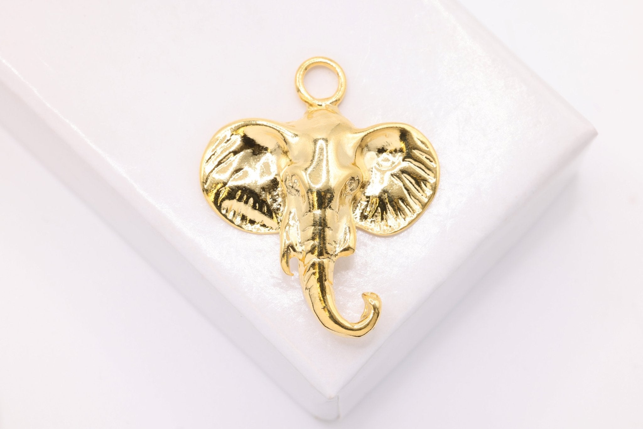 Elephant Head Charm, 14K Solid Gold, 26mm x 21mm, Safari Animal - HarperCrown