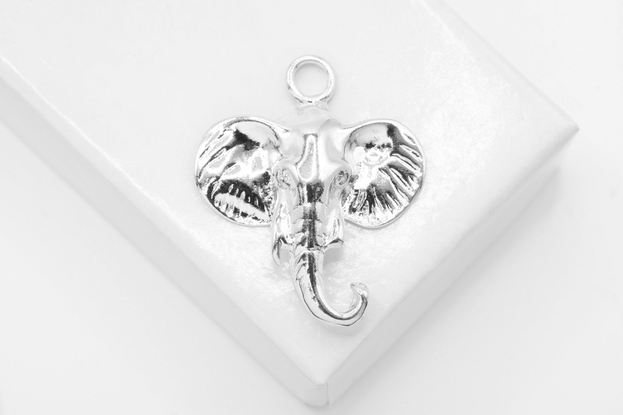 Elephant Head Charm, 925 Sterling Silver, 26mm x 21mm, Safari Animal - HarperCrown