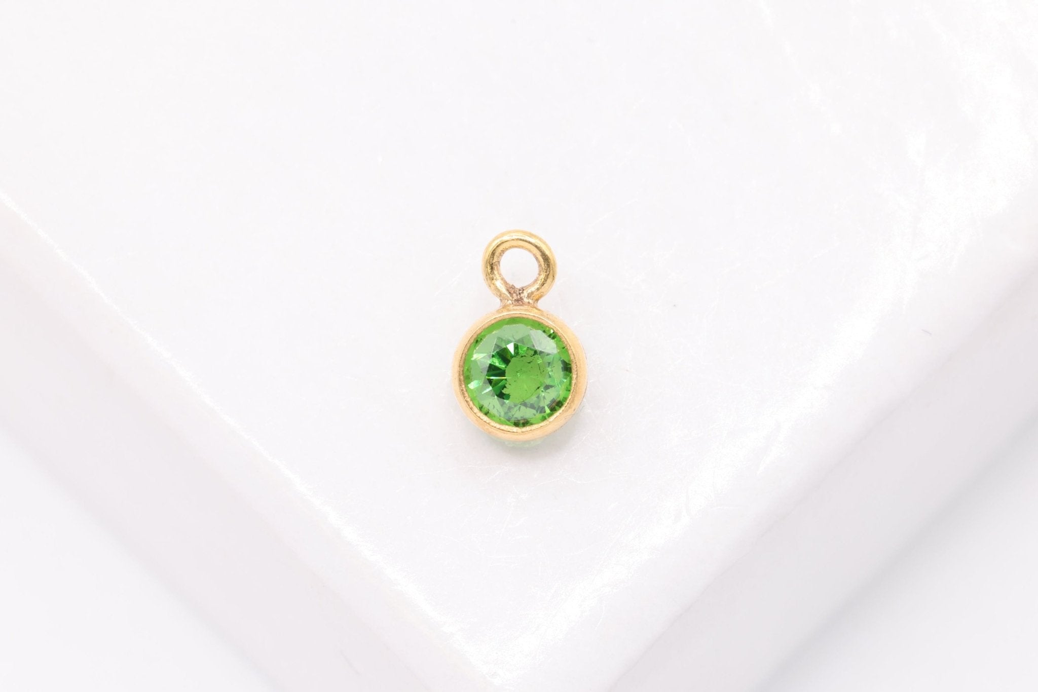 Emerald Birthstone CZ, Wholesale, 14/20 Gold - Filled, Drop Charm, May Birthstone, Horizontal Bail - HarperCrown