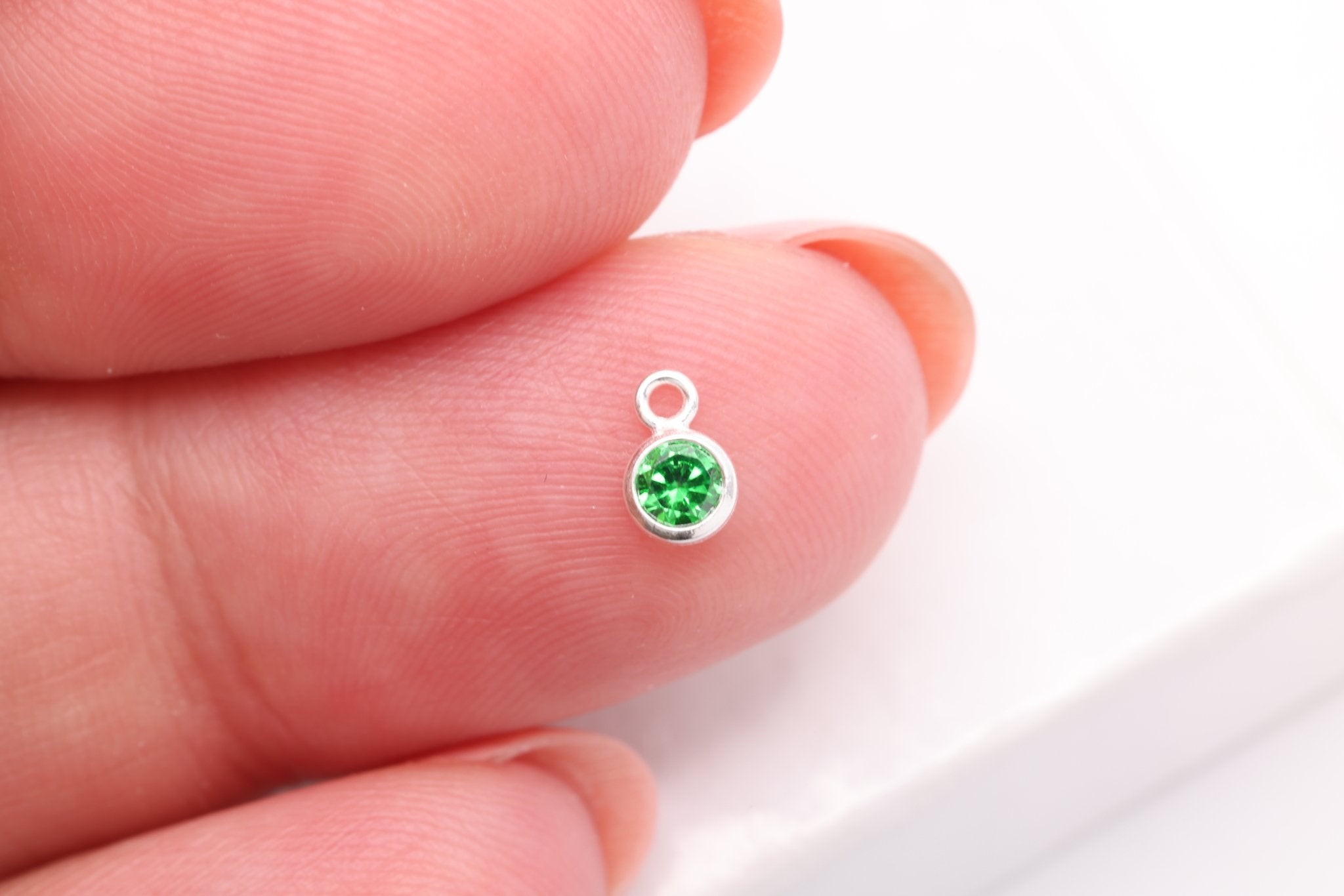 Emerald CZ Drop Charm, May Birthstone, Sterling Silver, 5mm x 3mm, Wholesale Bulk DIY Wholesale Jewelry Making Charm - HarperCrown