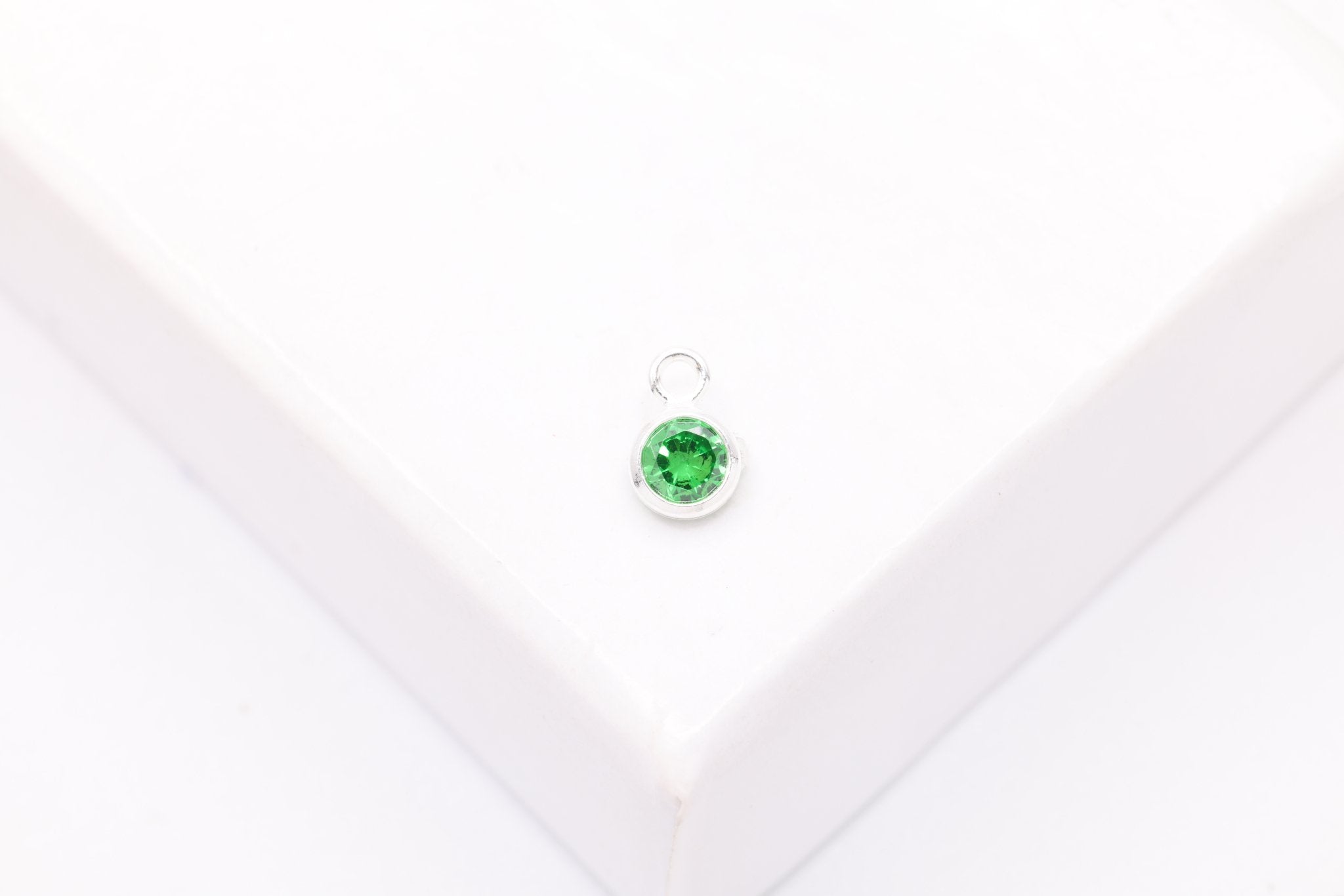 Emerald CZ Drop Charm, May Birthstone, Sterling Silver, 5mm x 3mm, Wholesale Bulk DIY Wholesale Jewelry Making Charm - HarperCrown