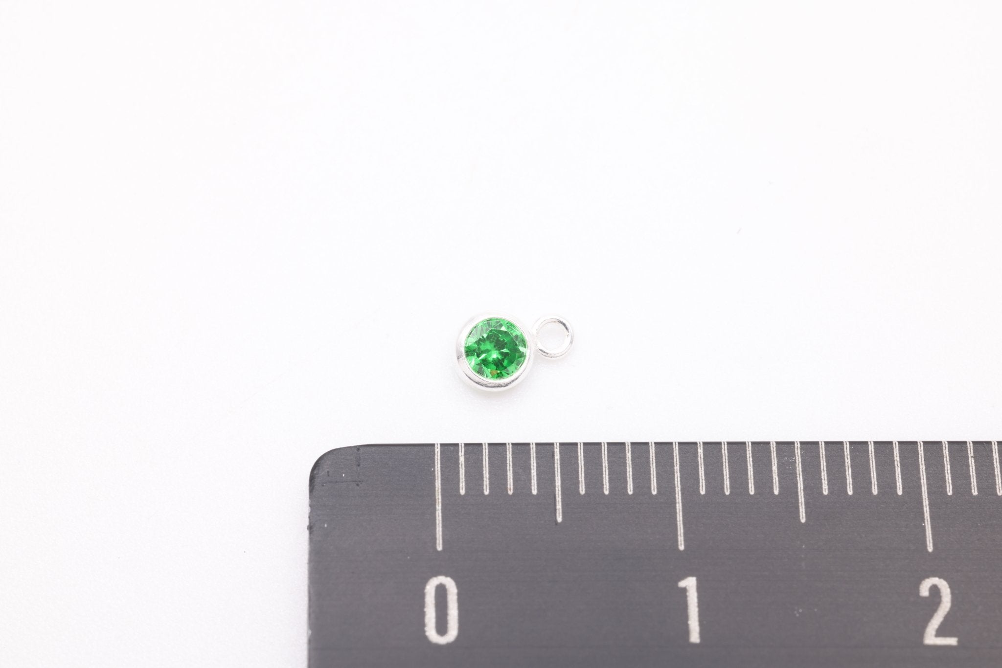 Emerald CZ Drop Charm, May Birthstone, Sterling Silver, 5mm x 3mm, Wholesale Bulk DIY Wholesale Jewelry Making Charm - HarperCrown