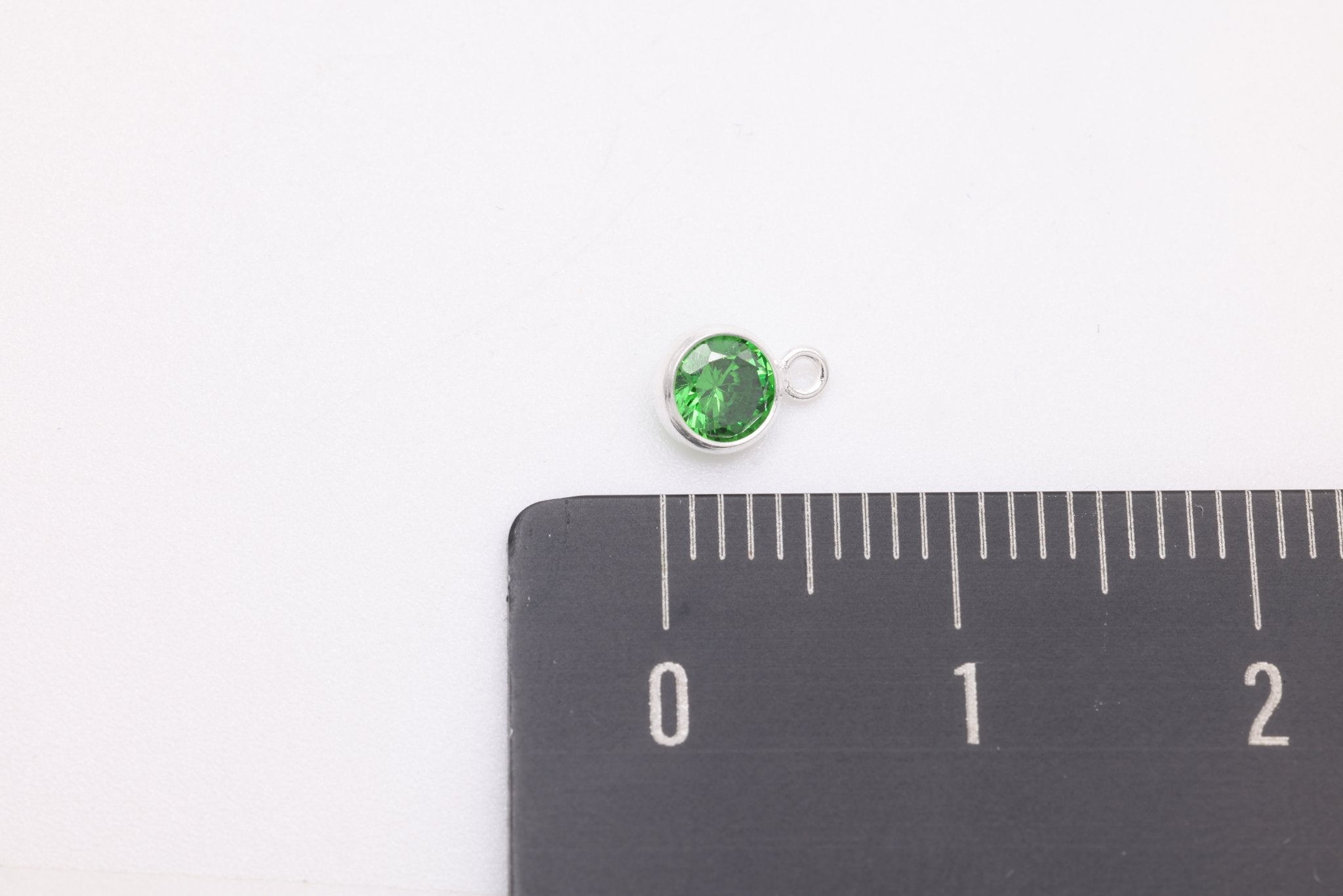 Emerald CZ Drop Charm, May Birthstone, Sterling Silver, 6mm x 4mm, Wholesale Bulk DIY Wholesale Jewelry Making Charm - HarperCrown