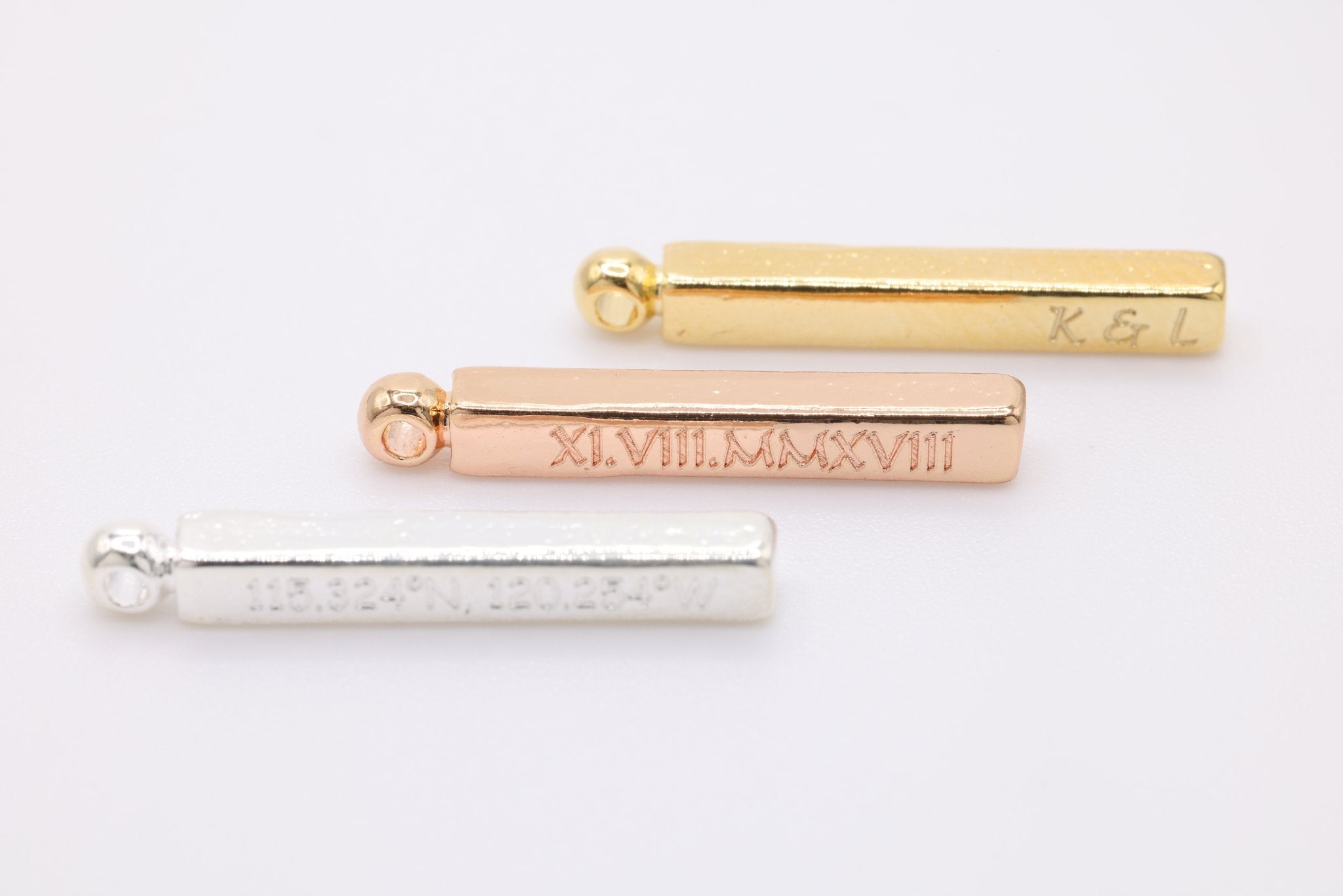 Engraved Short Bar Charm, 925 Sterling Silver, Gold-Plated, Charm for Jewelry Making - HarperCrown