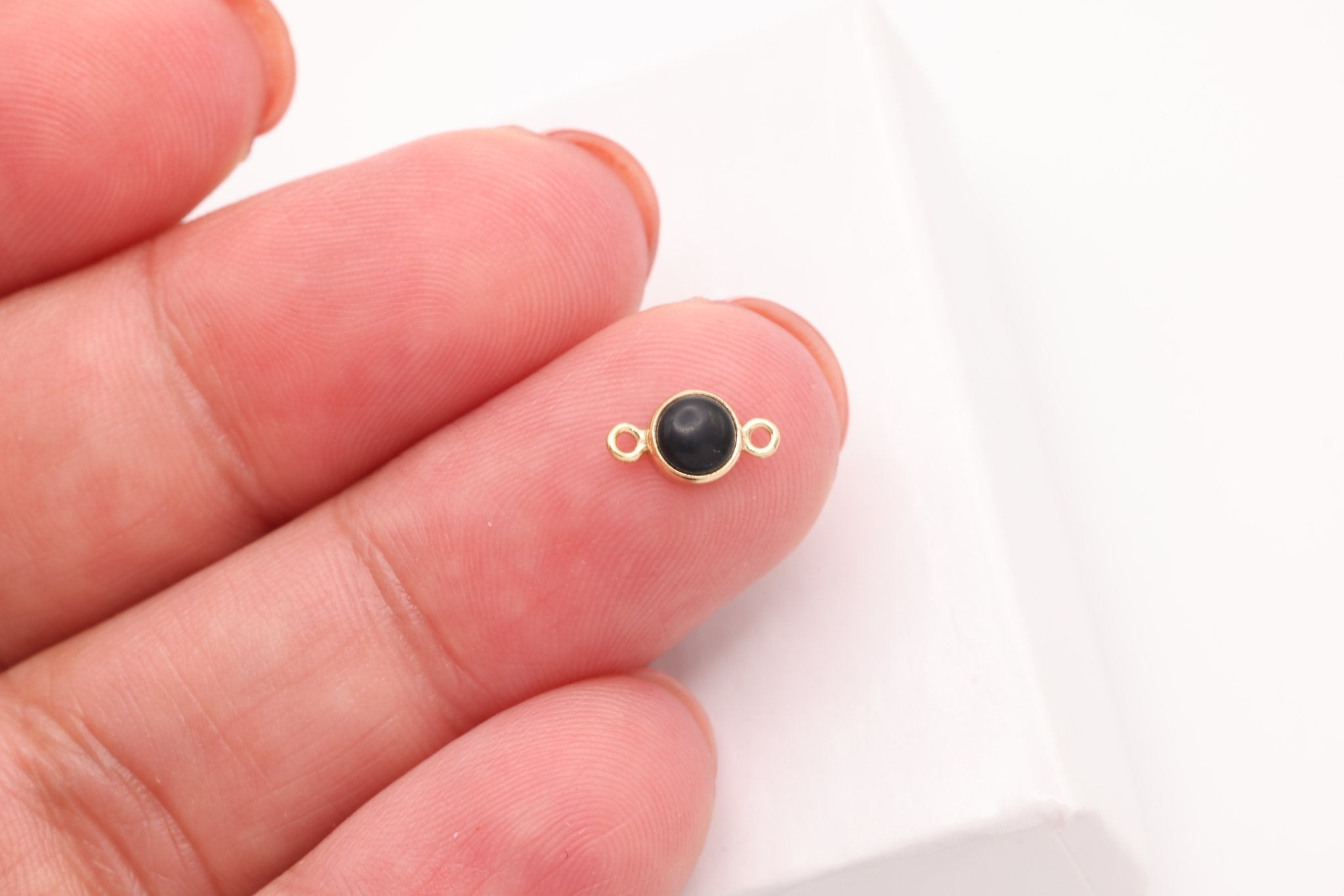 Faux Onyx Connector Charm, Gold - Filled, 8mm x 4mm, Bulk DIY Wholesale Jewelry Making Charm - HarperCrown