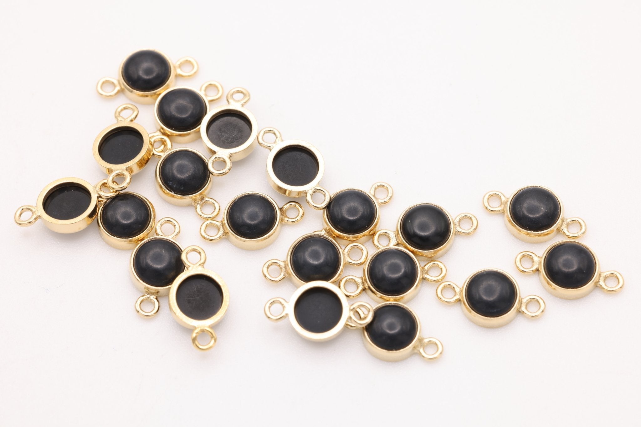Faux Onyx Connector Charm, Gold - Filled, 8mm x 4mm, Bulk DIY Wholesale Jewelry Making Charm - HarperCrown