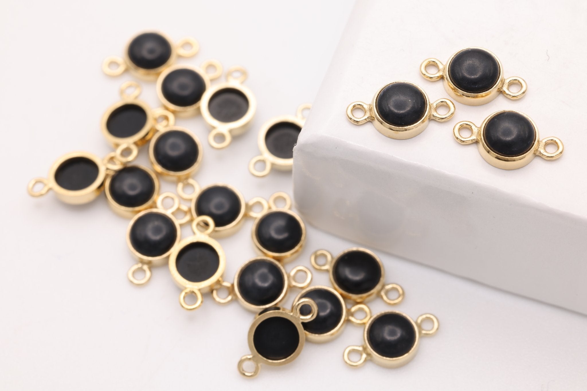 Faux Onyx Connector Charm, Gold - Filled, 8mm x 4mm, Bulk DIY Wholesale Jewelry Making Charm - HarperCrown