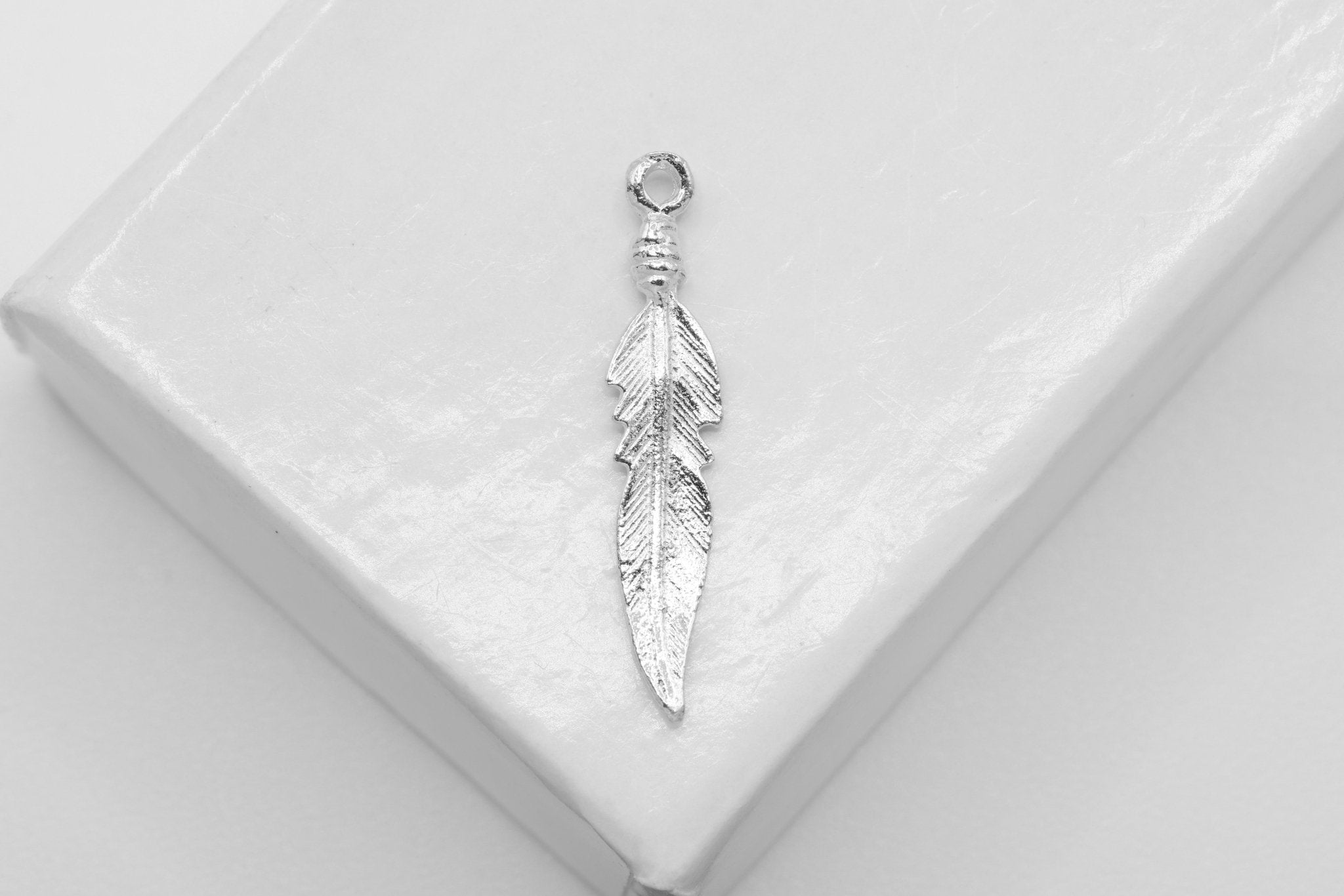 Feather Charm, 925 Sterling Silver, 20mm x 4mm, Wholesale, Jewelry Making Charm - HarperCrown
