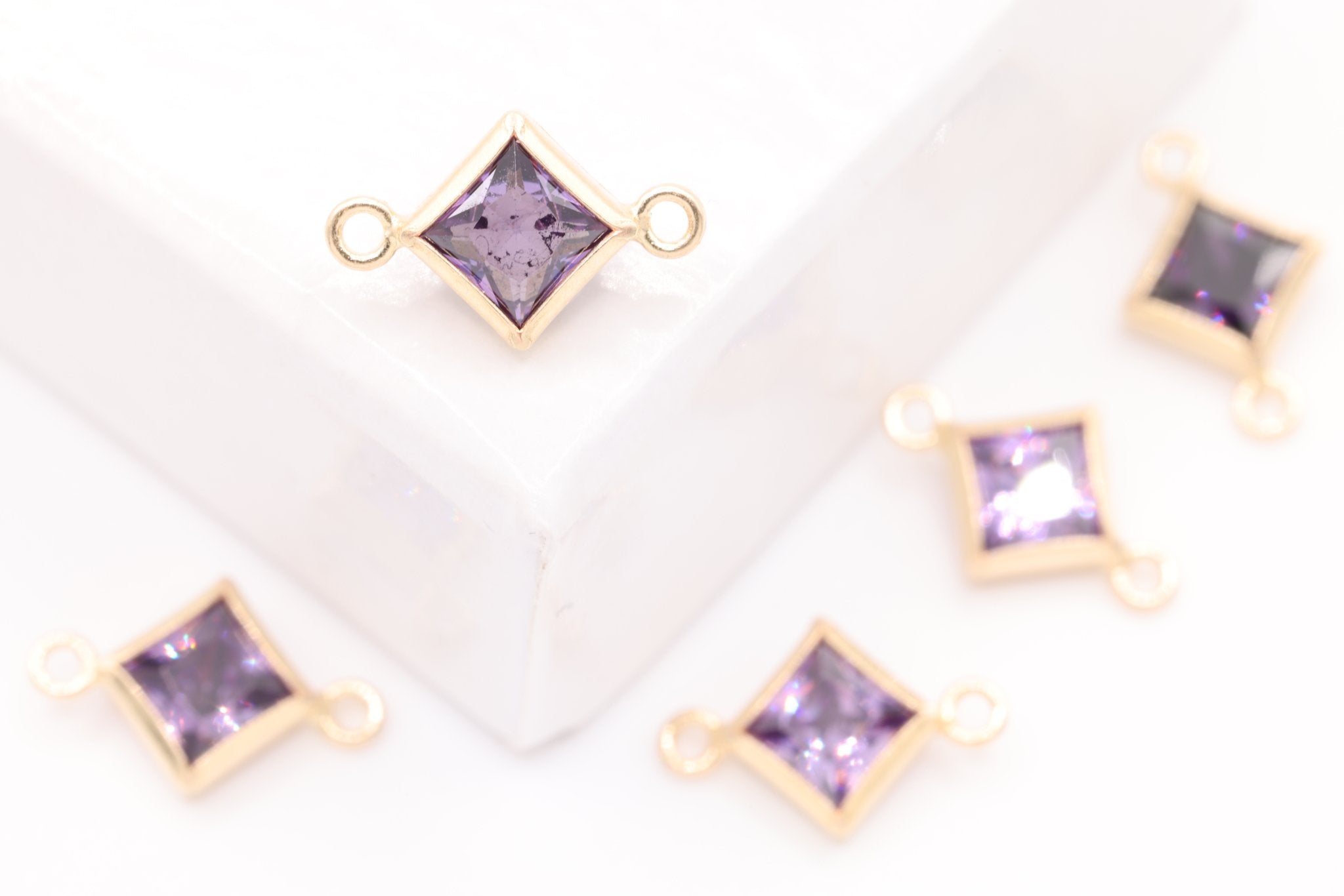 February Birthstone Amethyst CZ Connector Bezel Frame, 14/20 Gold - Filled, 4mm - HarperCrown